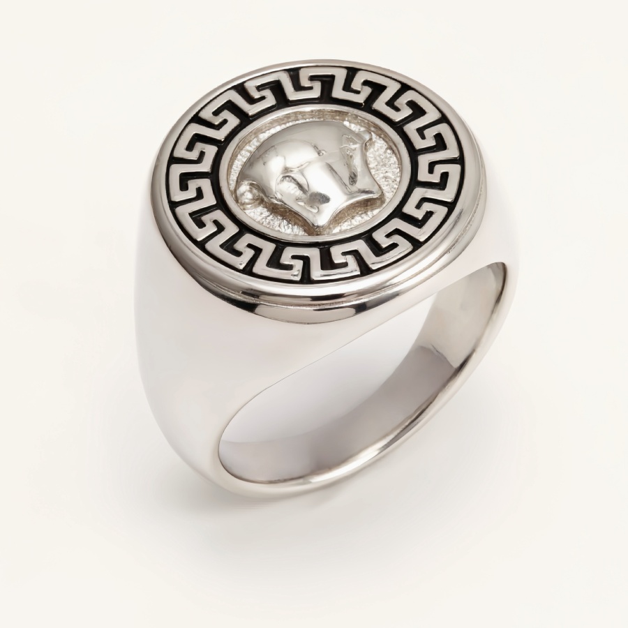 Vintage Greek Key Medusa Head Silver Ring, Trendy Men's Band | DZ255