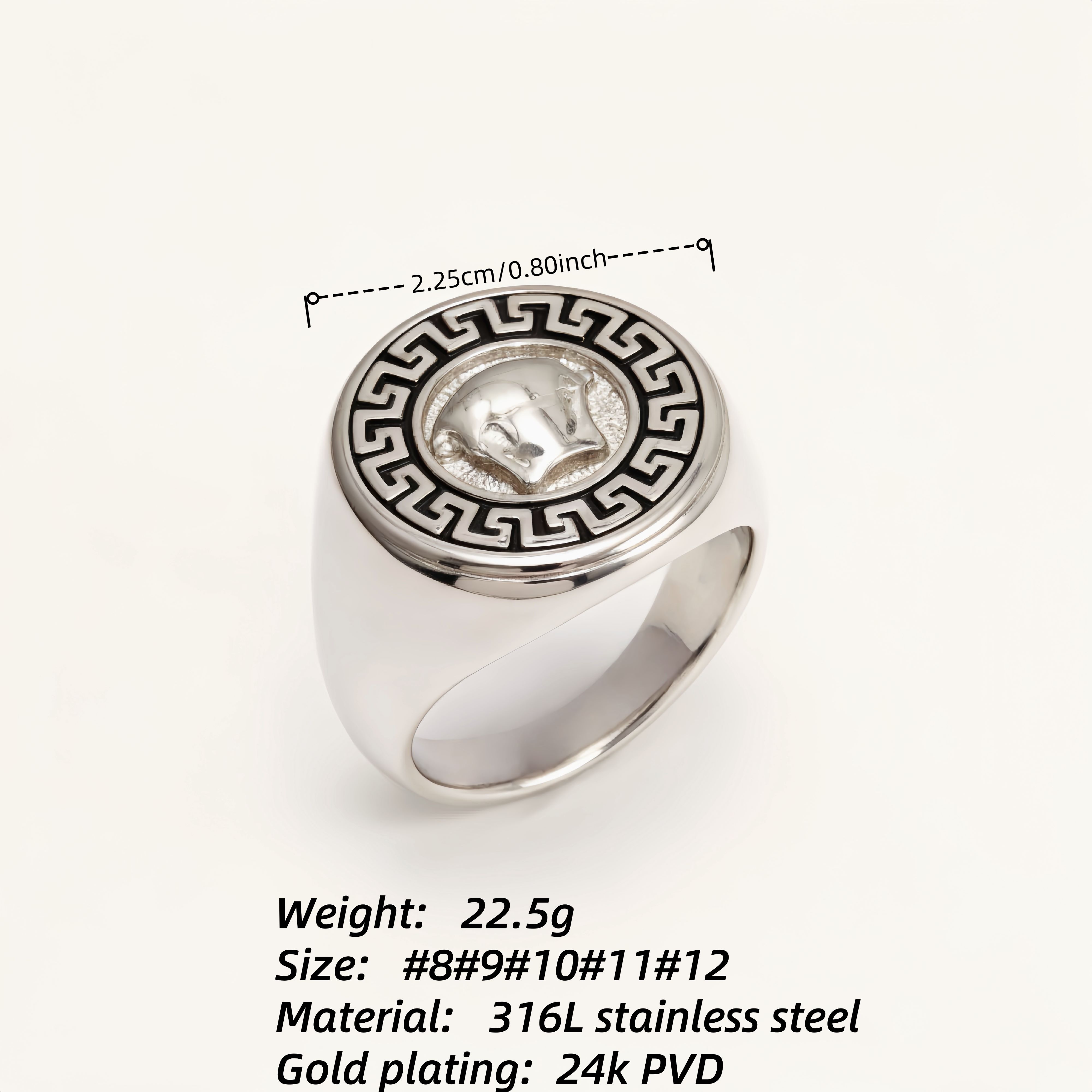 Vintage Greek Key Medusa Head Silver Ring, Trendy Men's Band | DZ255-JinBaoJewerly