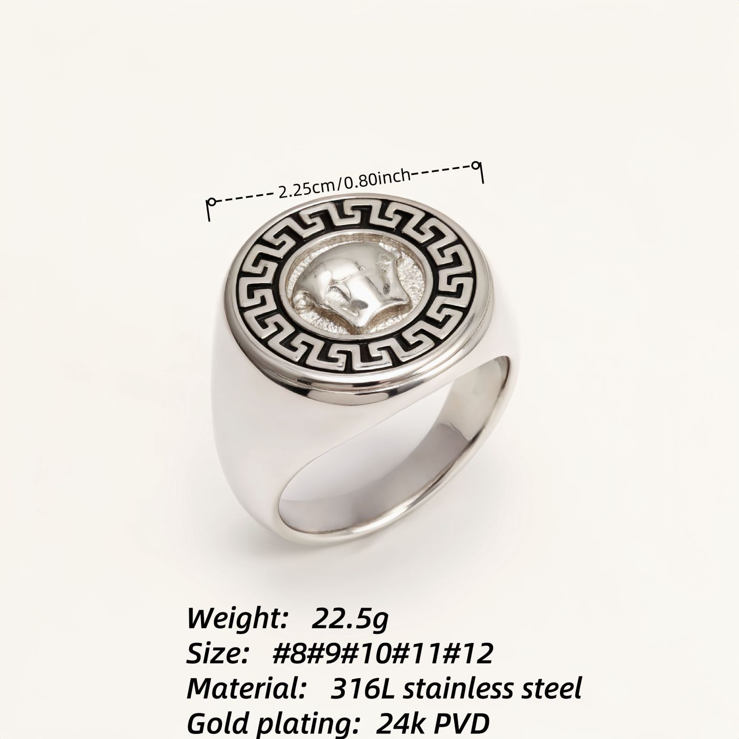 Vintage Greek Key Medusa Head Silver Ring, Trendy Men's Band | DZ255-JinBaoJewerly