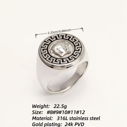 Vintage Greek Key Medusa Head Silver Ring, Trendy Men's Band | DZ255-JinBaoJewerly