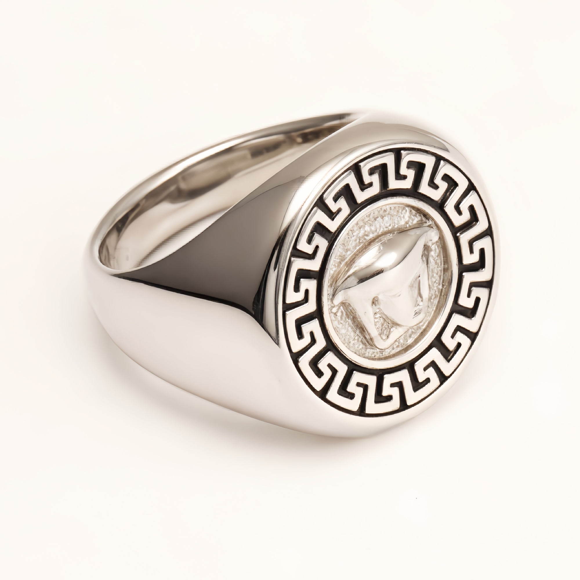 Vintage Greek Key Medusa Head Silver Ring, Trendy Men's Band | DZ255-JinBaoJewerly
