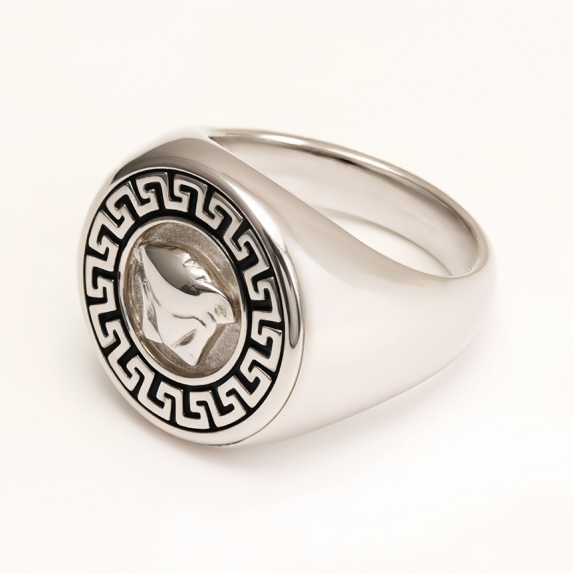 Vintage Greek Key Medusa Head Silver Ring, Trendy Men's Band | DZ255-JinBaoJewerly