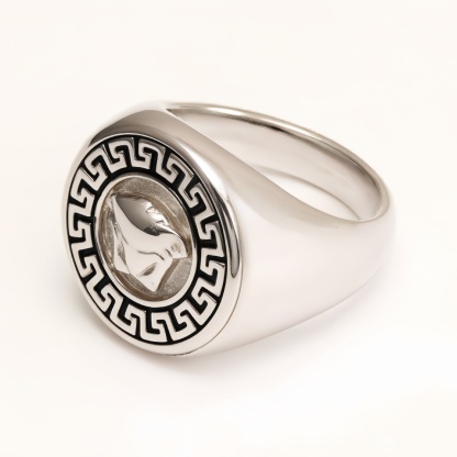 Vintage Greek Key Medusa Head Silver Ring, Trendy Men's Band | DZ255-JinBaoJewerly