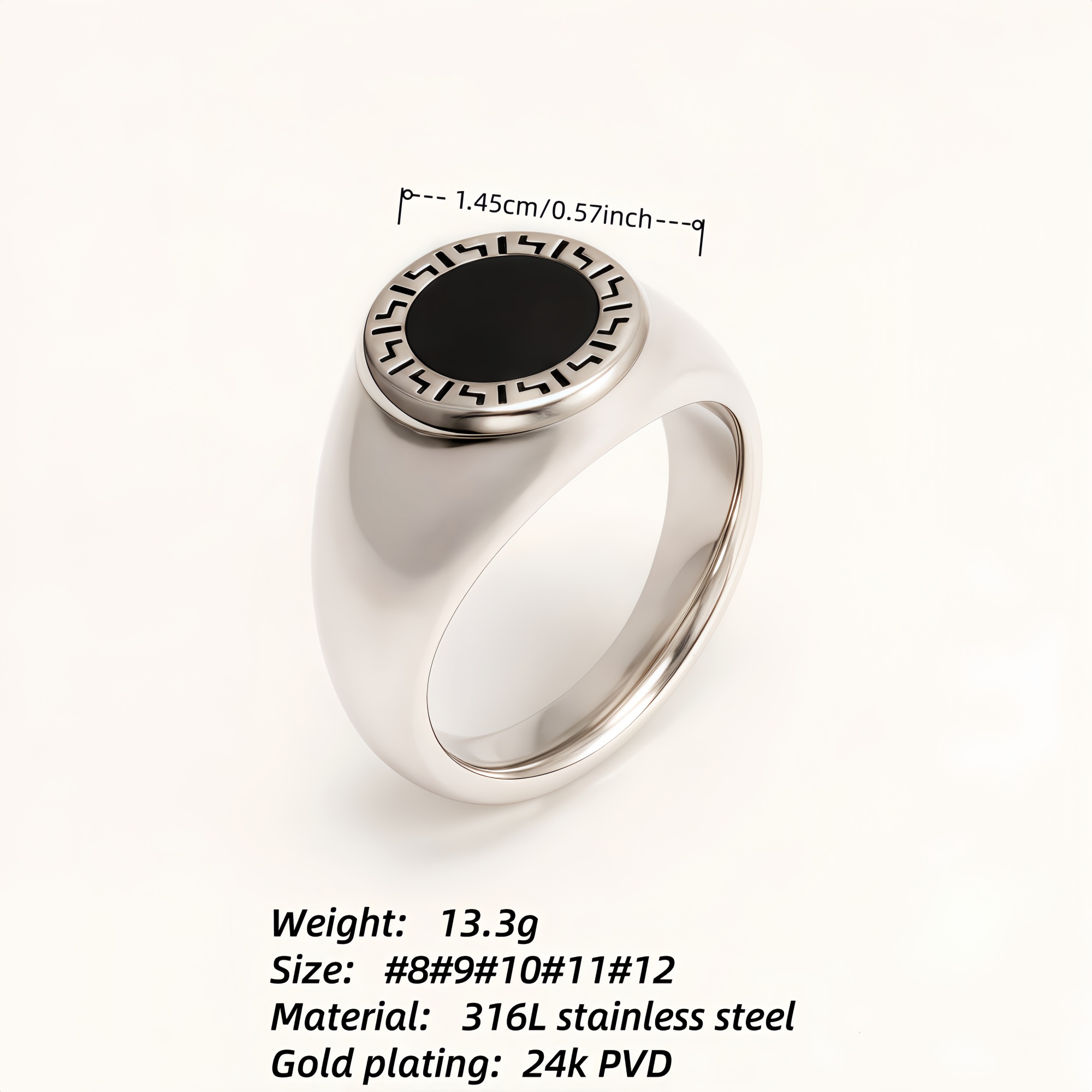 Vintage Meander Black - Faced Silver Ring, Minimalist Band for Trendsetters | DZ474-JinBaoJewerly