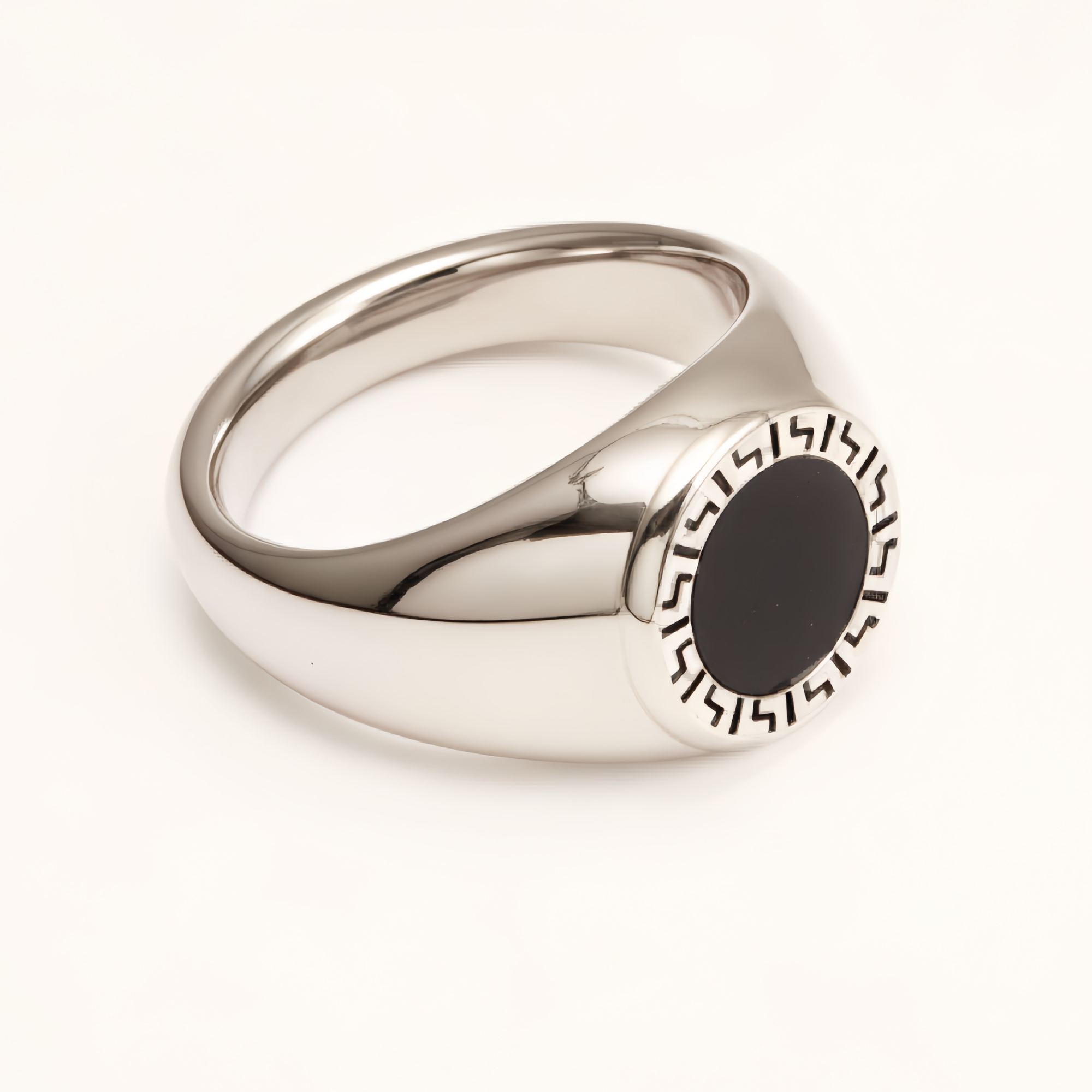 Vintage Meander Black - Faced Silver Ring, Minimalist Band for Trendsetters | DZ474-JinBaoJewerly