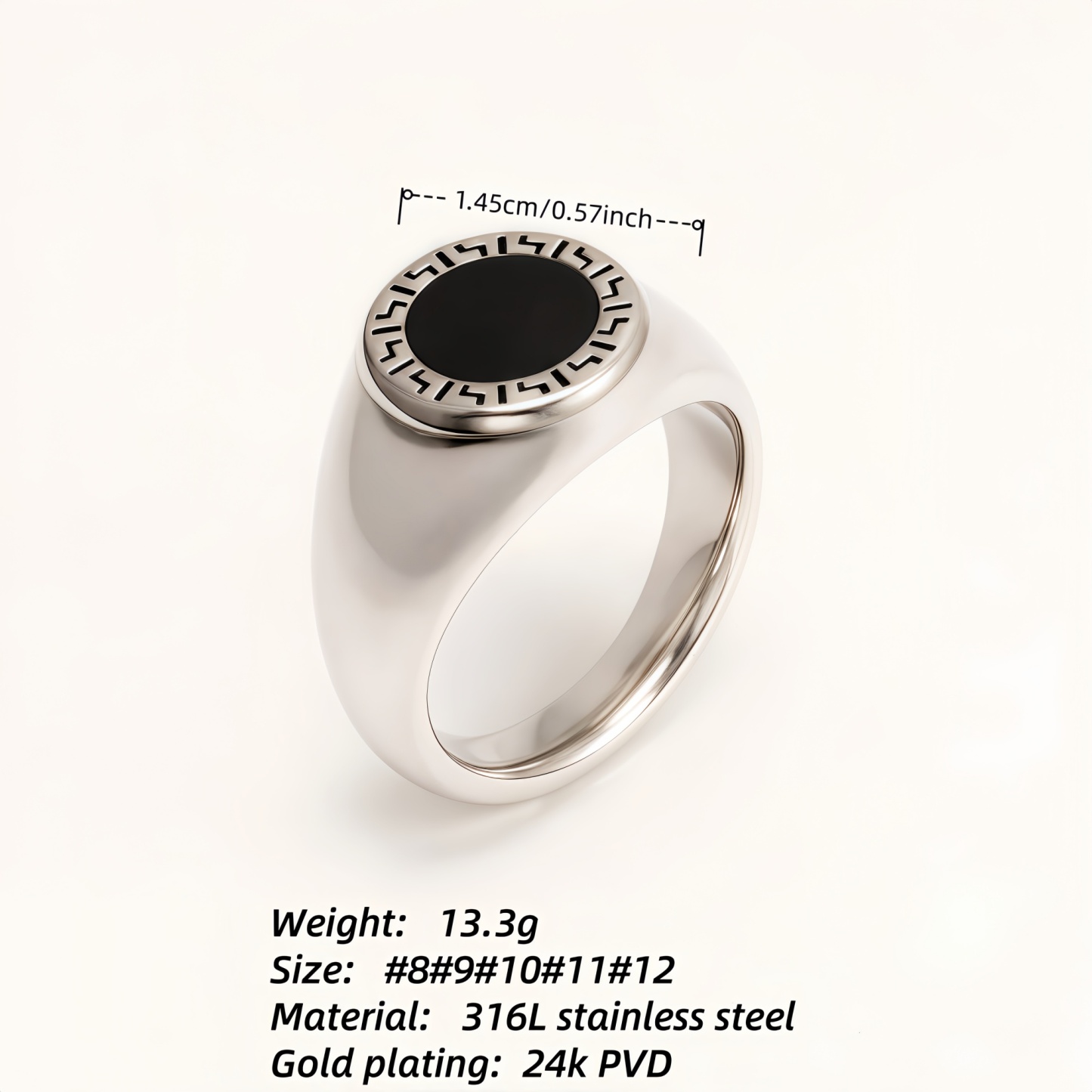 Vintage Meander Black - Faced Silver Ring, Minimalist Band for Trendsetters | DZ474-JinBaoJewerly