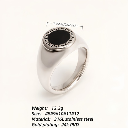 Vintage Meander Black - Faced Silver Ring, Minimalist Band for Trendsetters | DZ474-JinBaoJewerly