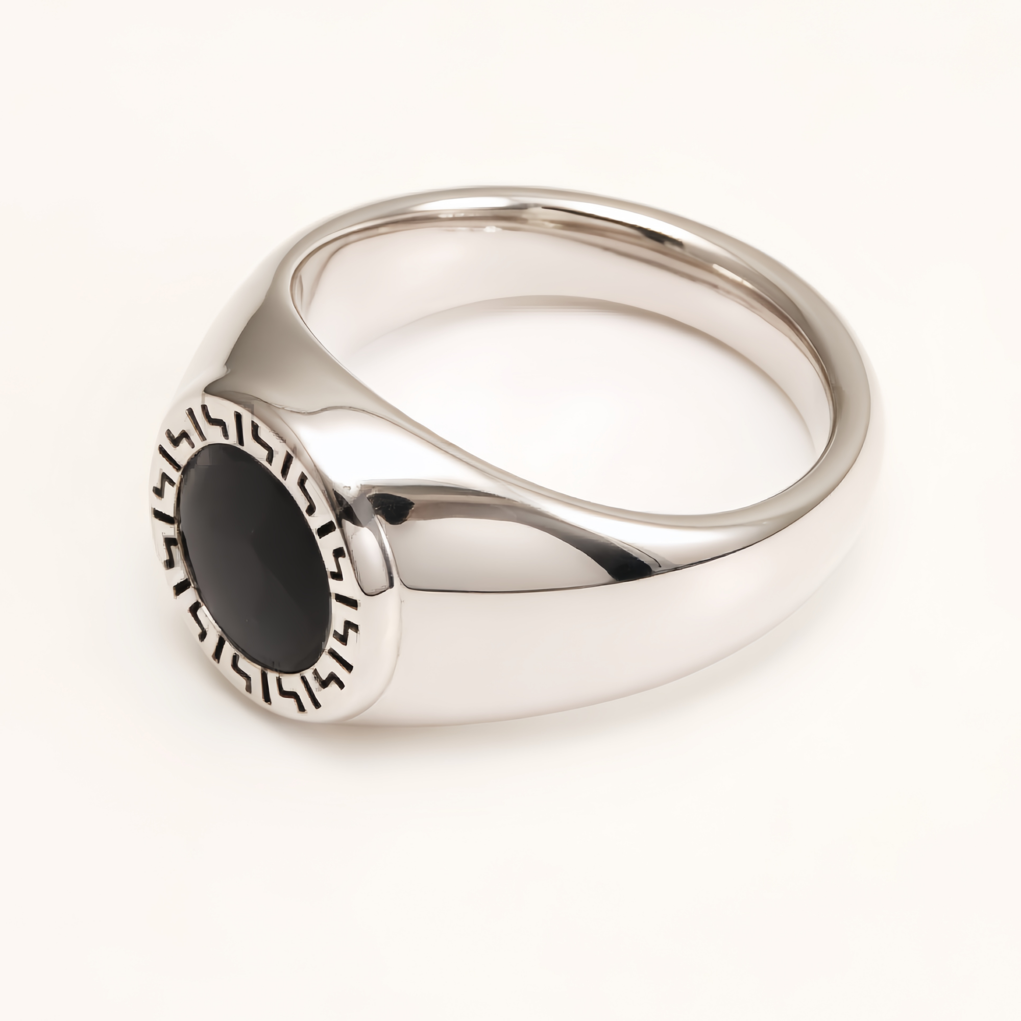 Vintage Meander Black - Faced Silver Ring, Minimalist Band for Trendsetters | DZ474-JinBaoJewerly