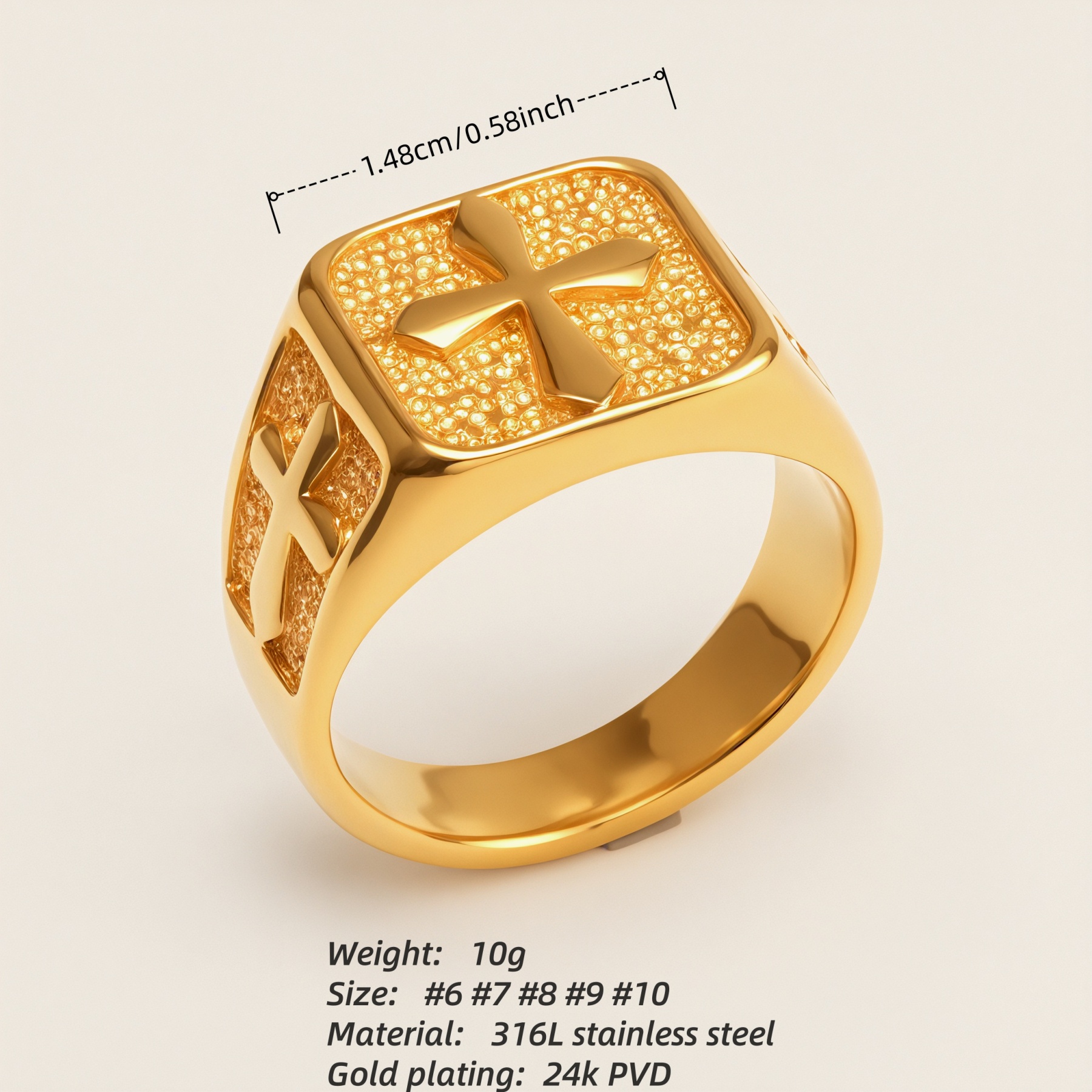 Trendy Men's Gold - and - Silver Stainless Steel Ring with Cross Pattern | DZ522-JinBaoJewerly