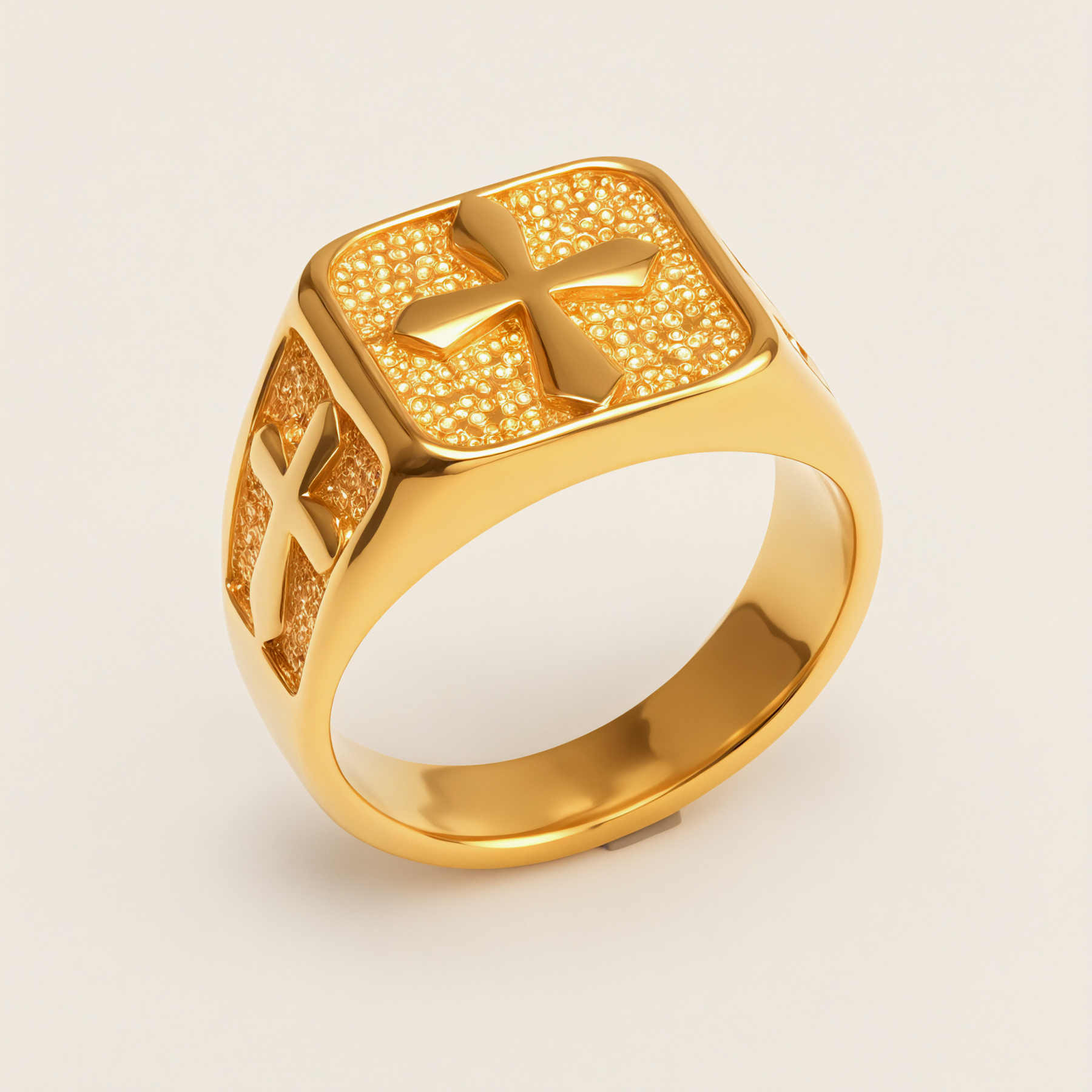 Trendy Men's Gold - and - Silver Stainless Steel Ring with Cross Pattern | DZ522-JinBaoJewerly