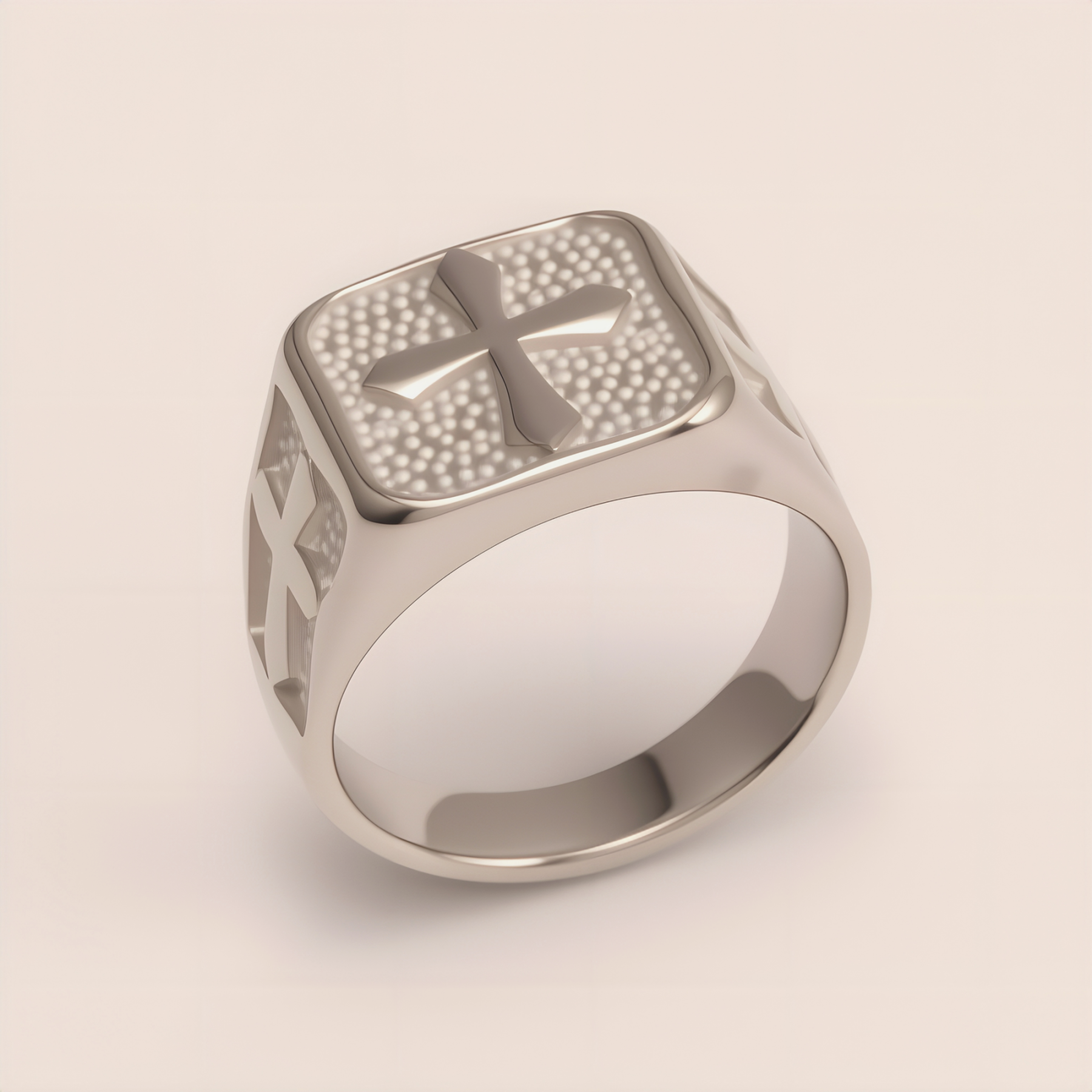 Trendy Men's Gold - and - Silver Stainless Steel Ring with Cross Pattern | DZ522-JinBaoJewerly