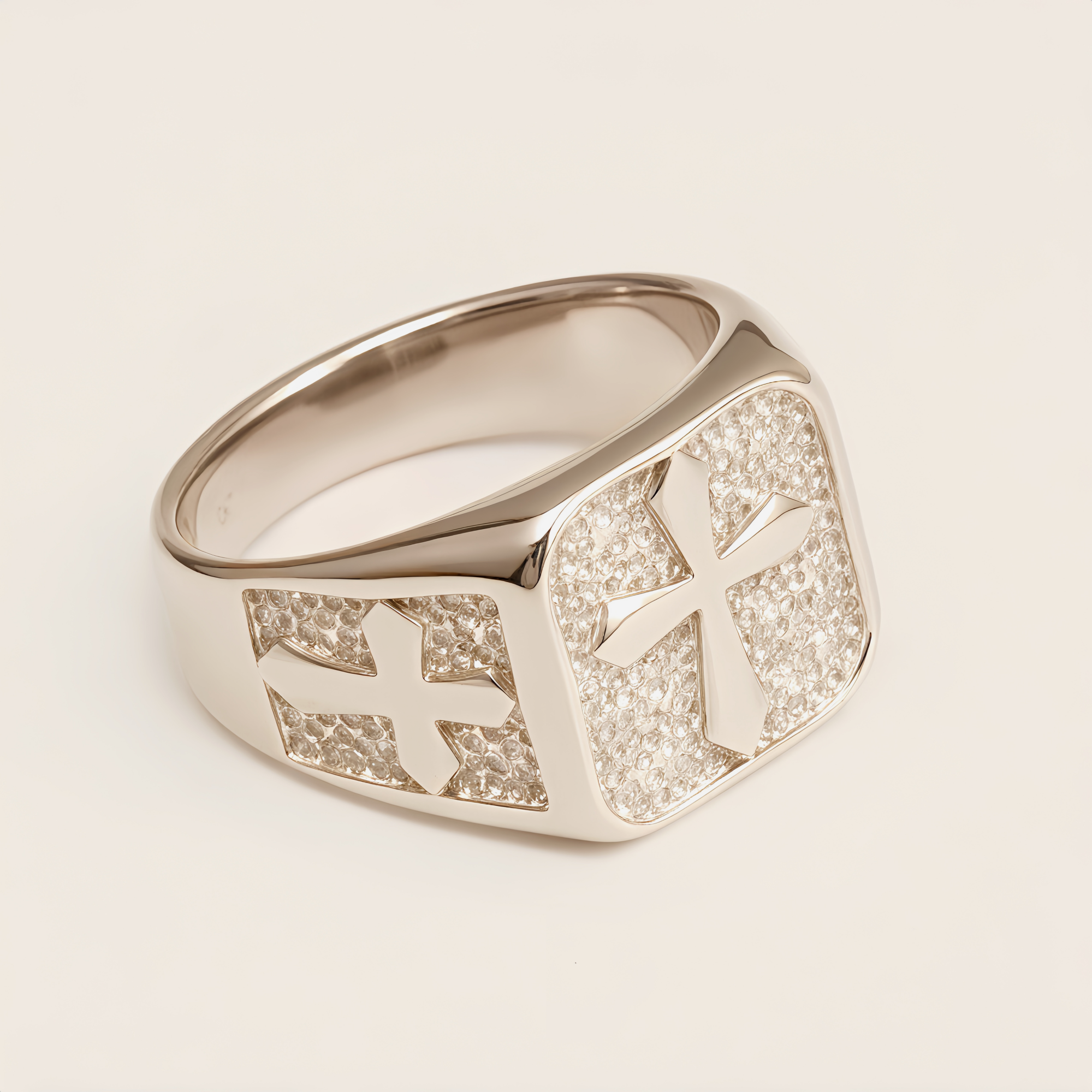 Trendy Men's Gold - and - Silver Stainless Steel Ring with Cross Pattern | DZ522-JinBaoJewerly