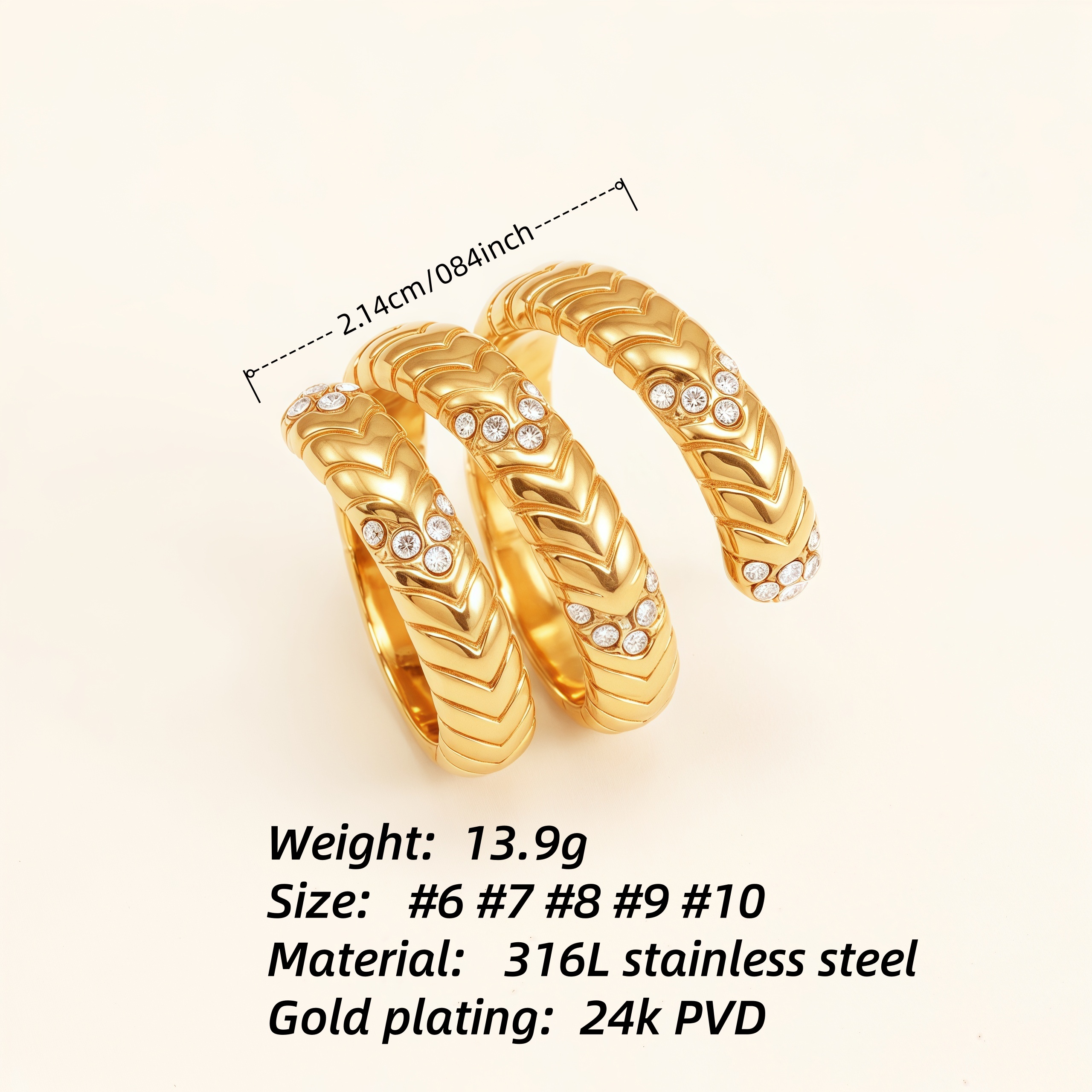 Luxurious Three - Layer Gold and Diamond Ring, Fashionable Stacked Style for Women | DJ9701J-JinBaoJewerly