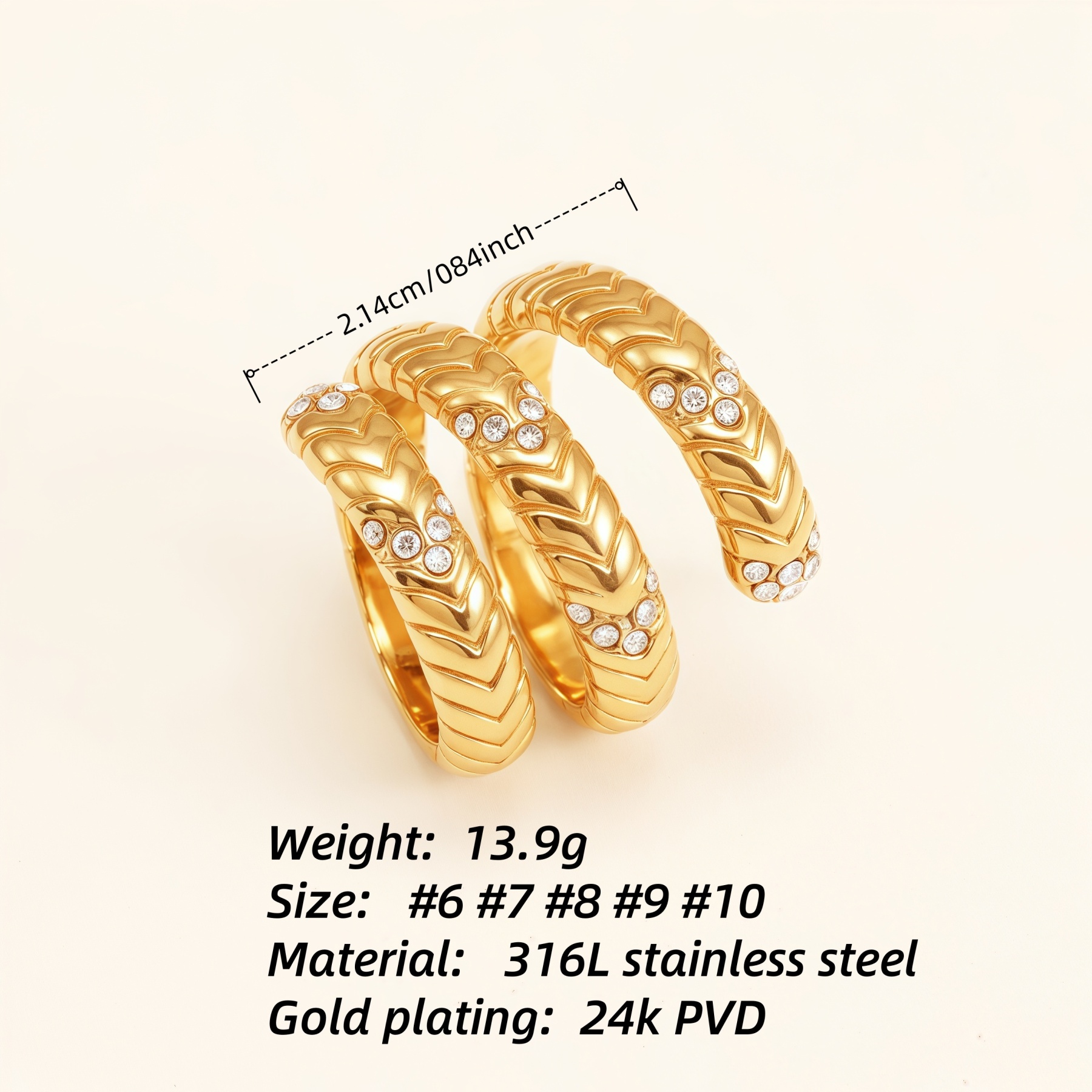 Luxurious Three - Layer Gold and Diamond Ring, Fashionable Stacked Style for Women | DJ9701J-JinBaoJewerly