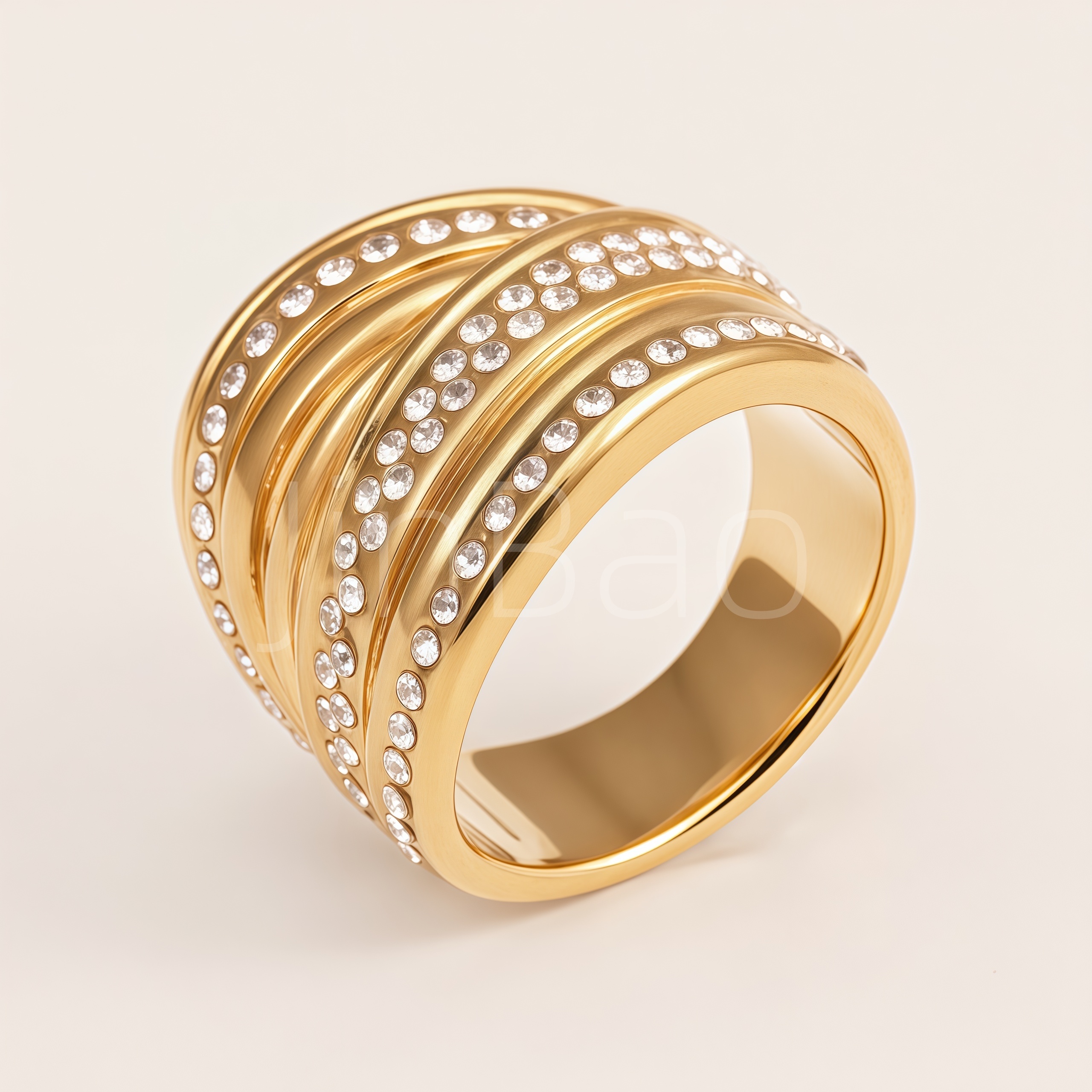 Multi-Style Gold Pave Crystal Chunky Statement Ring for Women
