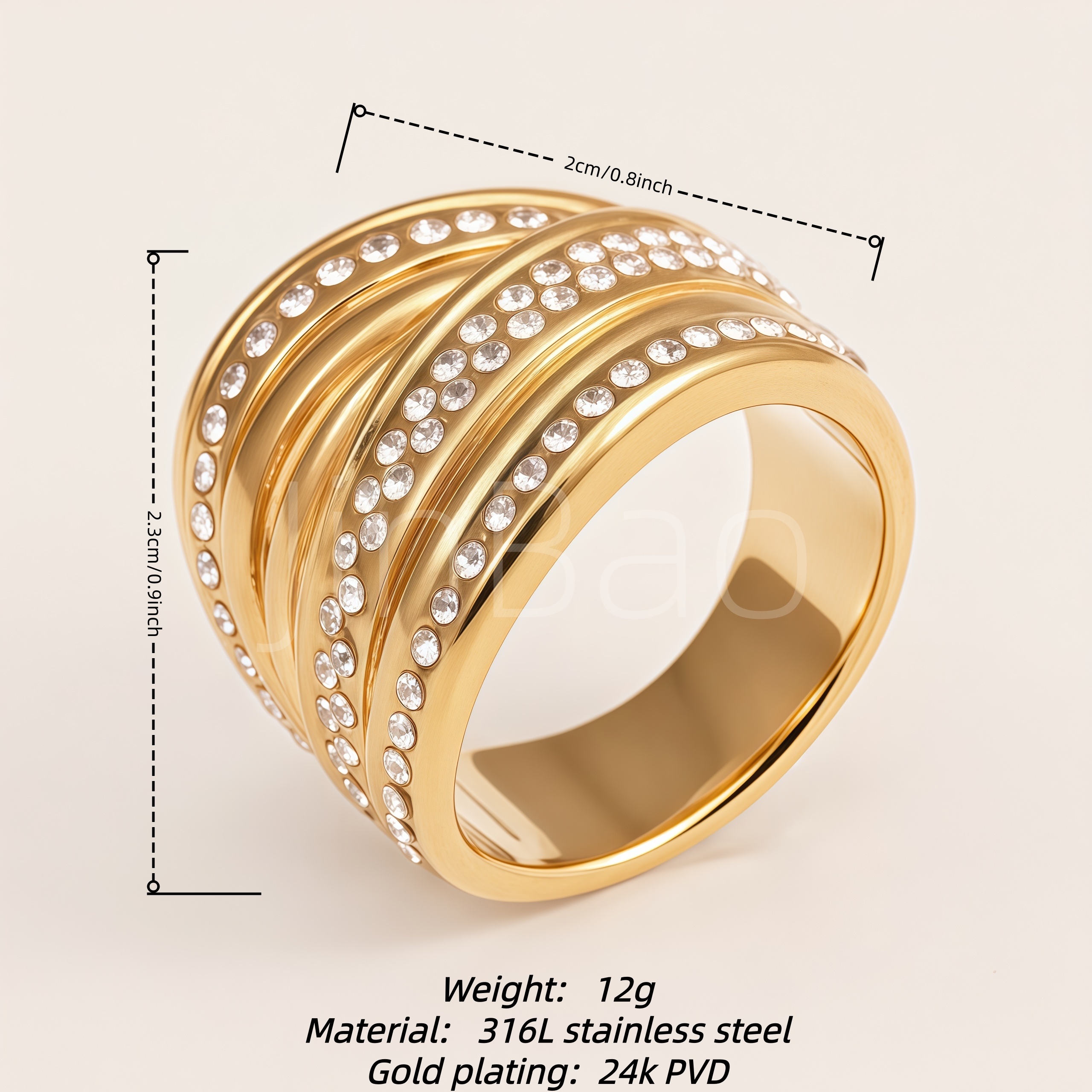 Multi-Style Gold Pave Crystal Chunky Statement Ring for Women
