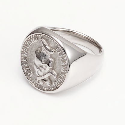Vintage Coin - Embossed Silver Ring, Unique Portrait Pattern Band | G002364-JinBaoJewerly