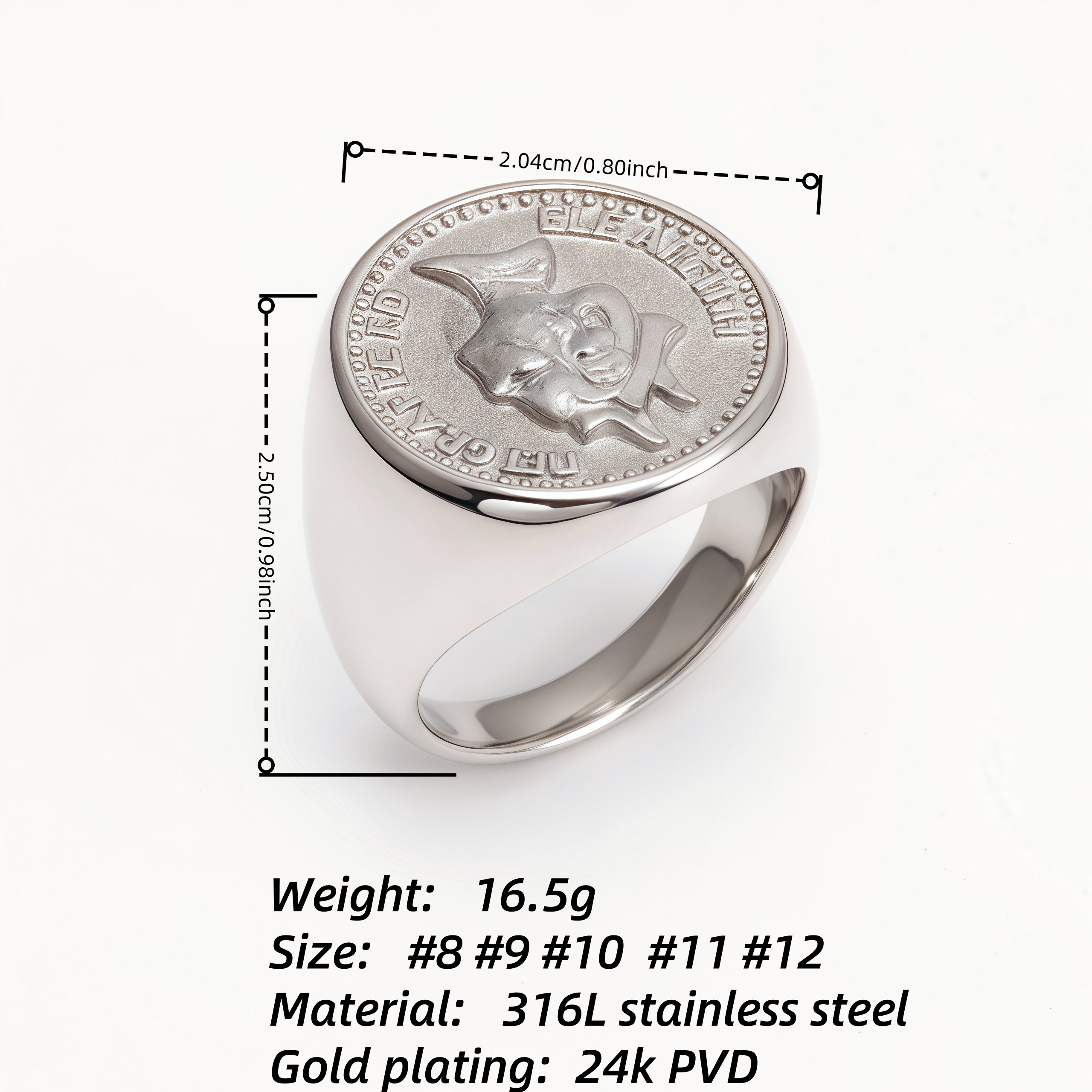 Vintage Coin - Embossed Silver Ring, Unique Portrait Pattern Band | G002364-JinBaoJewerly