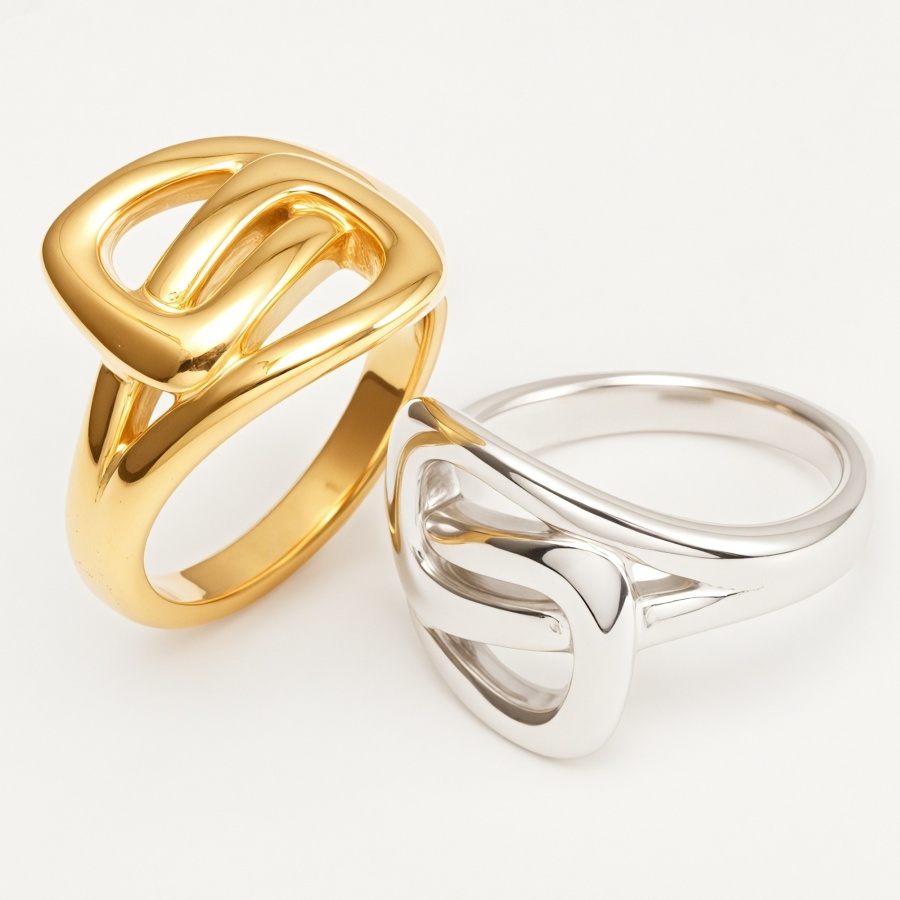 Geometric Intertwined Stainless Steel Gold Plated Modern Minimalist Women's Ring | G002472