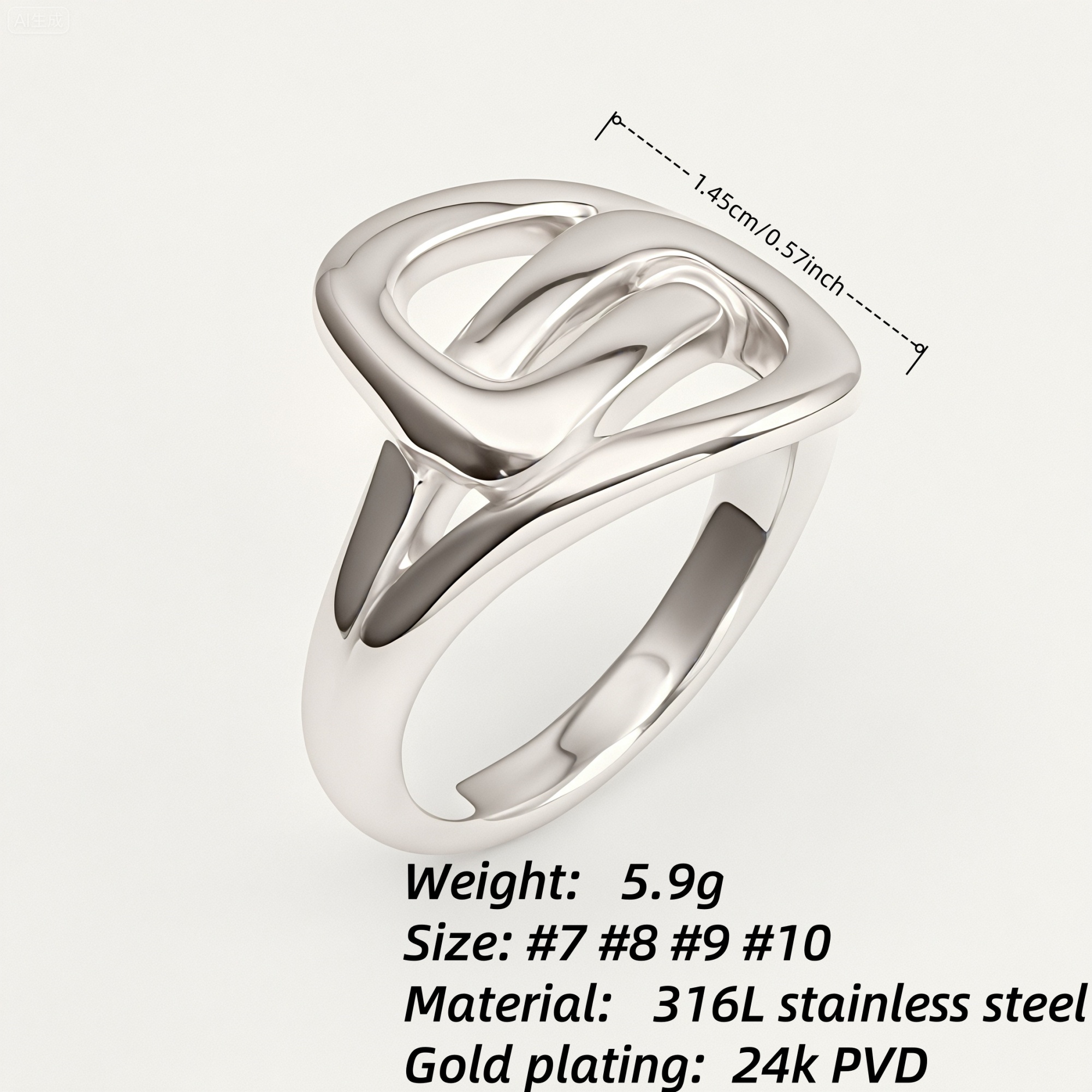 Geometric Intertwined Stainless Steel Gold Plated Modern Minimalist Women's Ring | G002472-JinBaoJewerly