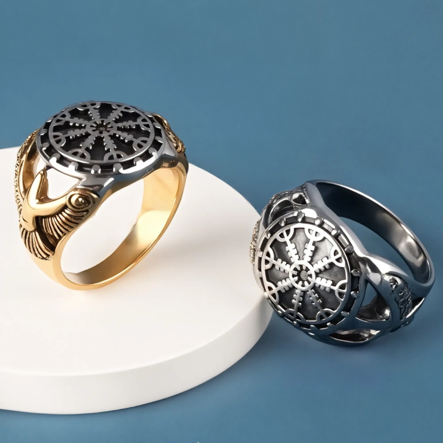 Vintage Stainless Steel Signet Ring with Intricate Pattern for Men | G002796