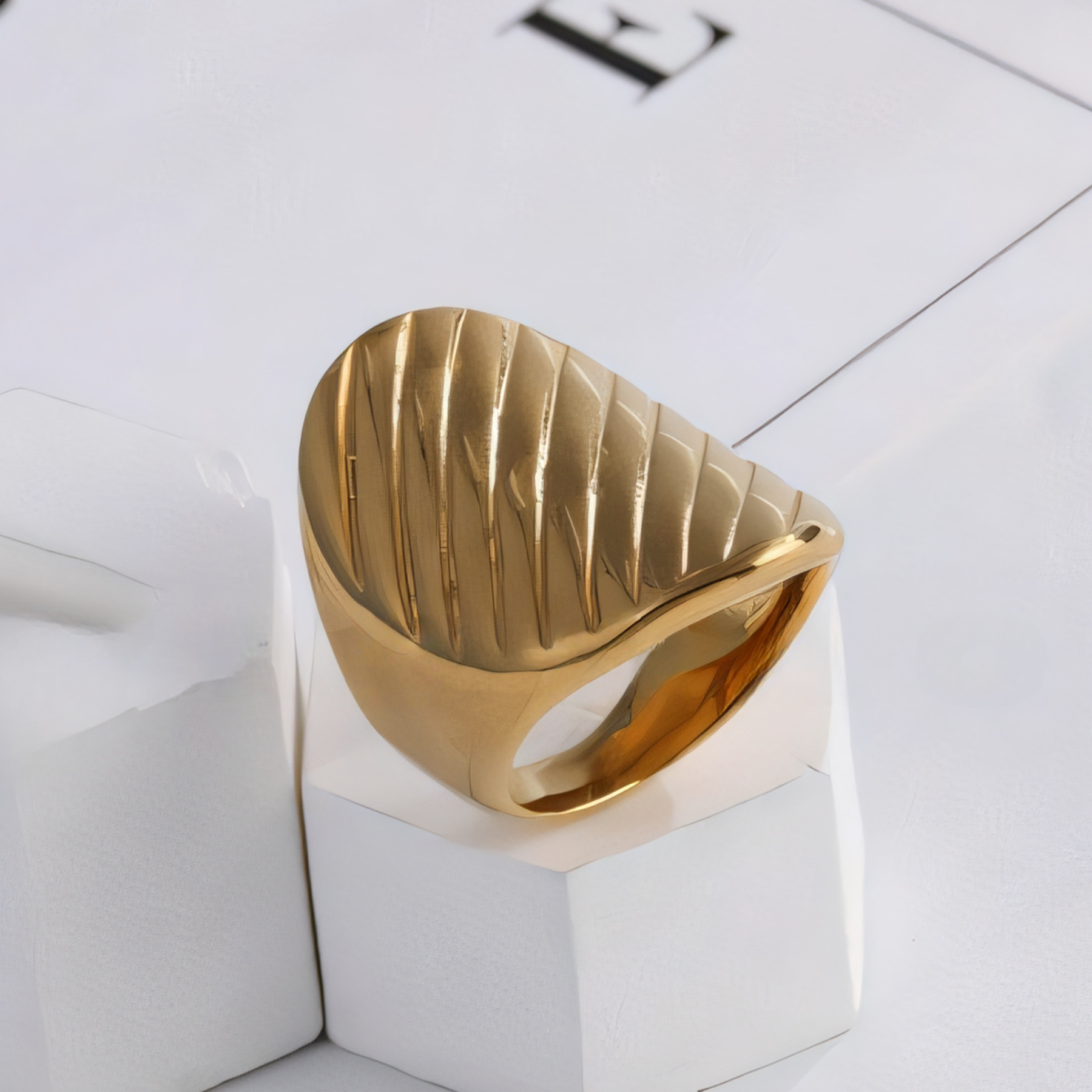 24K Gold Plated Stainless Steel Rings with Artificial Gemstones & Pearls-JinBaoJewerly