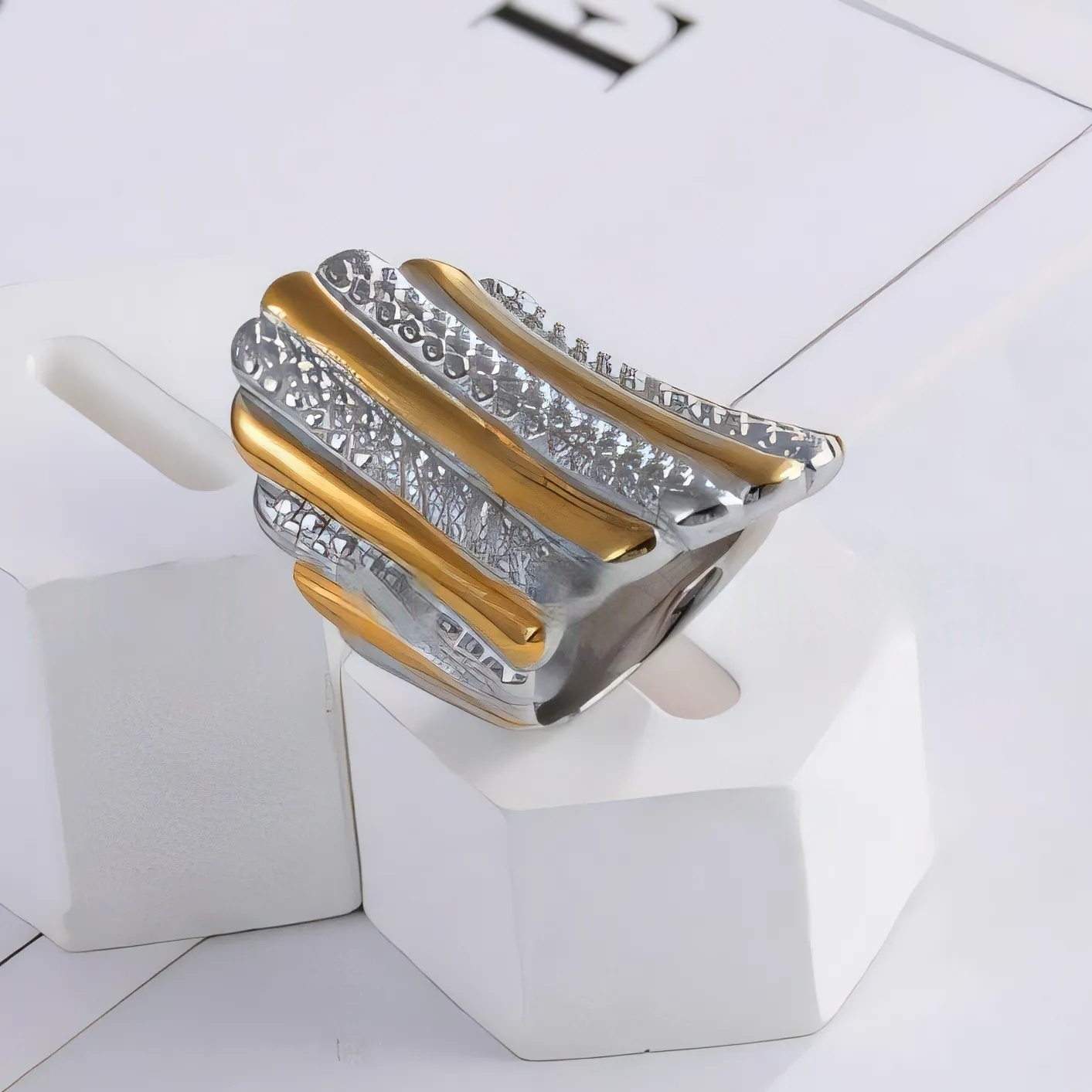 Fashion Textured Stainless Steel Ring Women's Ring | G002902-JinBaoJewerly