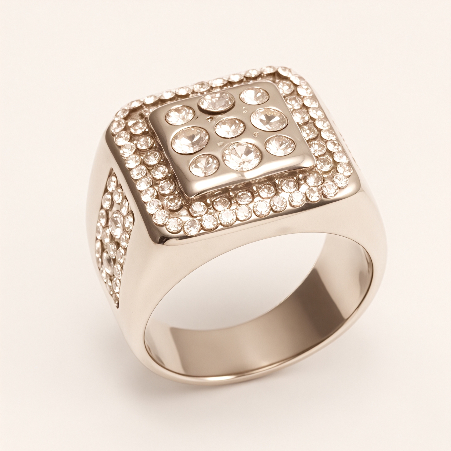 Square Crystal Stainless Steel Ring, Men’s Hip - Hop Streetwear | G003122G-JinBaoJewerly