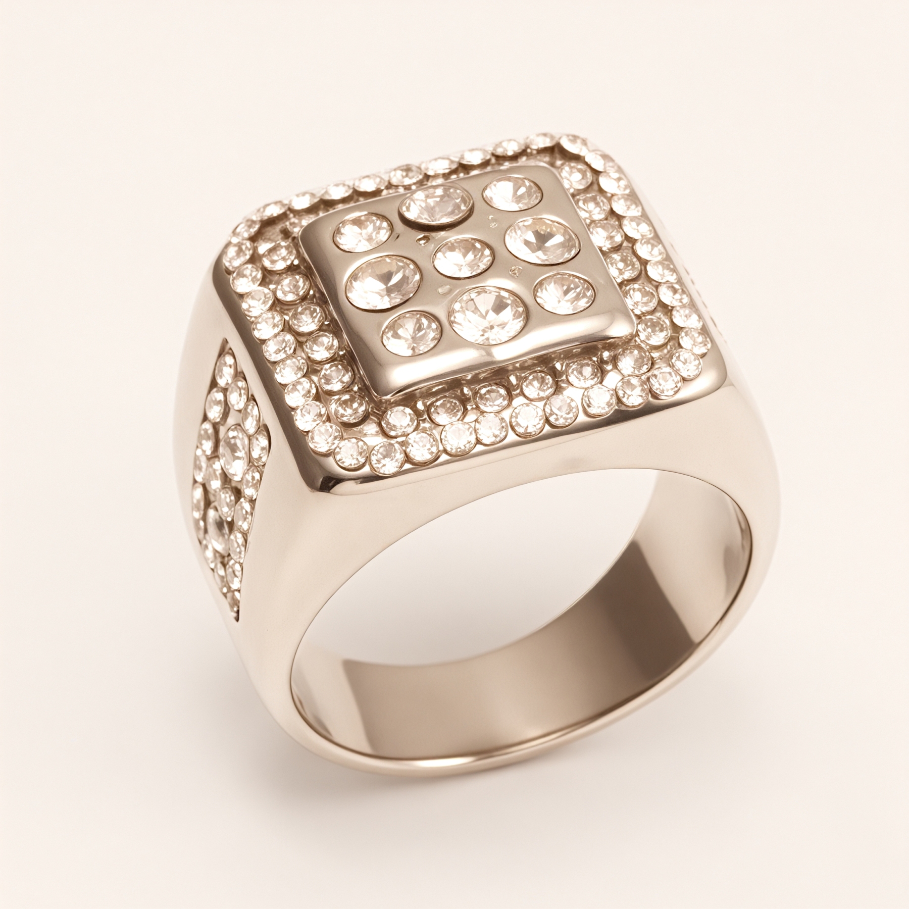 Square Crystal Stainless Steel Ring, Men’s Hip - Hop Streetwear | G003122G-JinBaoJewerly