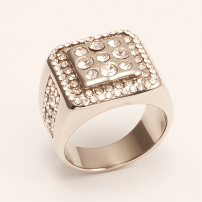 Square Crystal Stainless Steel Ring, Men’s Hip - Hop Streetwear | G003122G-JinBaoJewerly