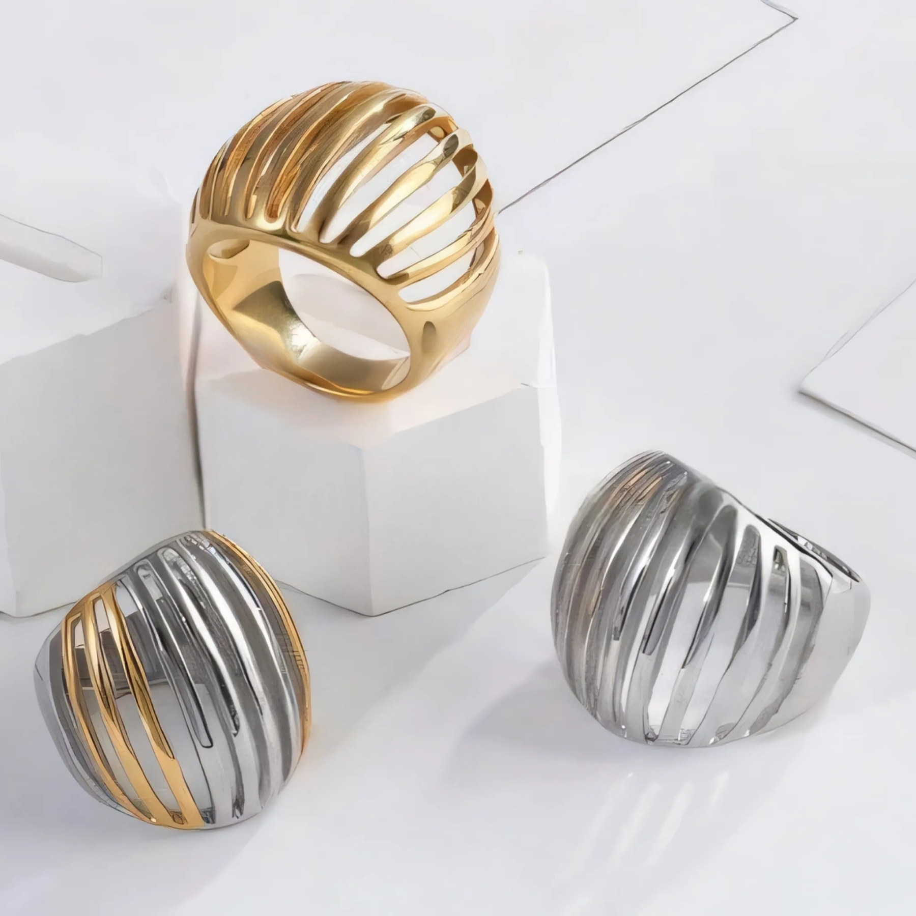 Fashion Striped Stainless Steel Ring Women's Ring | G00338-JinBaoJewerly