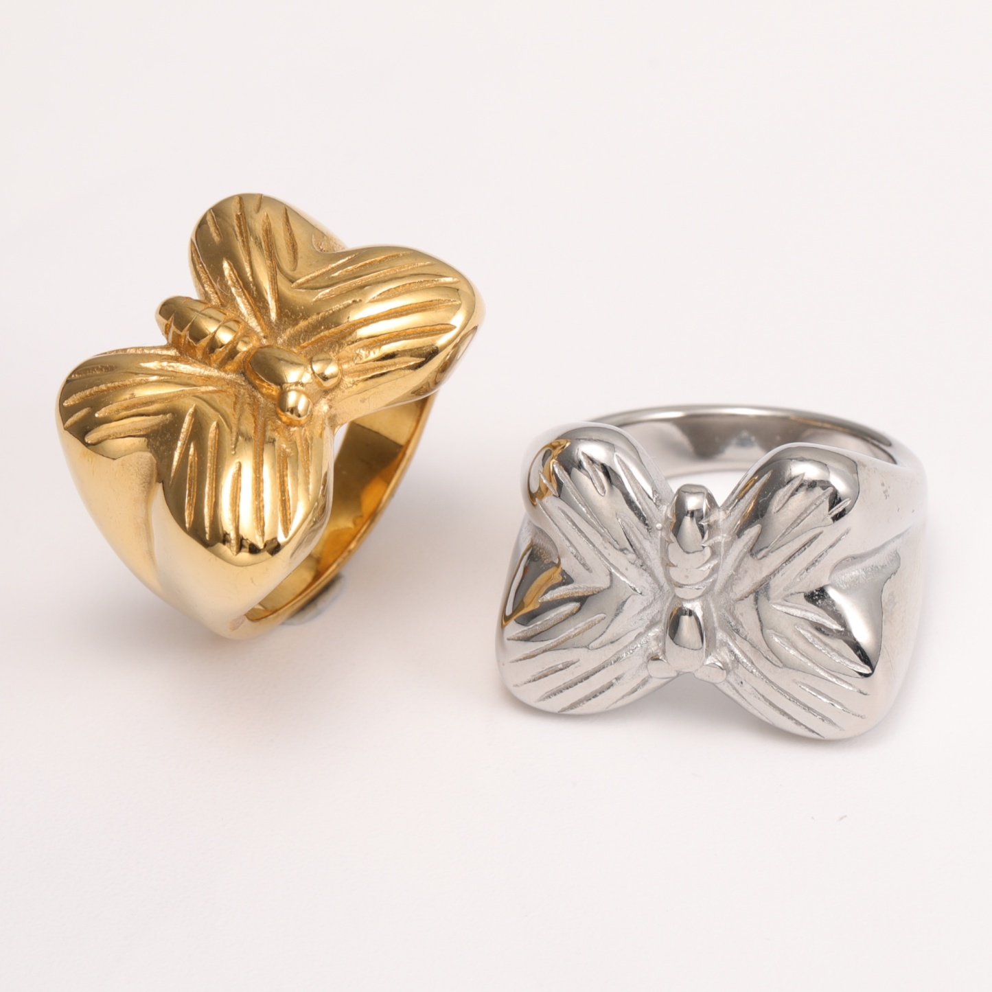 Metallic Texture Butterfly Ring - Trendy and Versatile Unisex Accessory | G003412