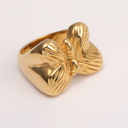 Metallic Texture Butterfly Ring - Trendy and Versatile Unisex Accessory | G003412