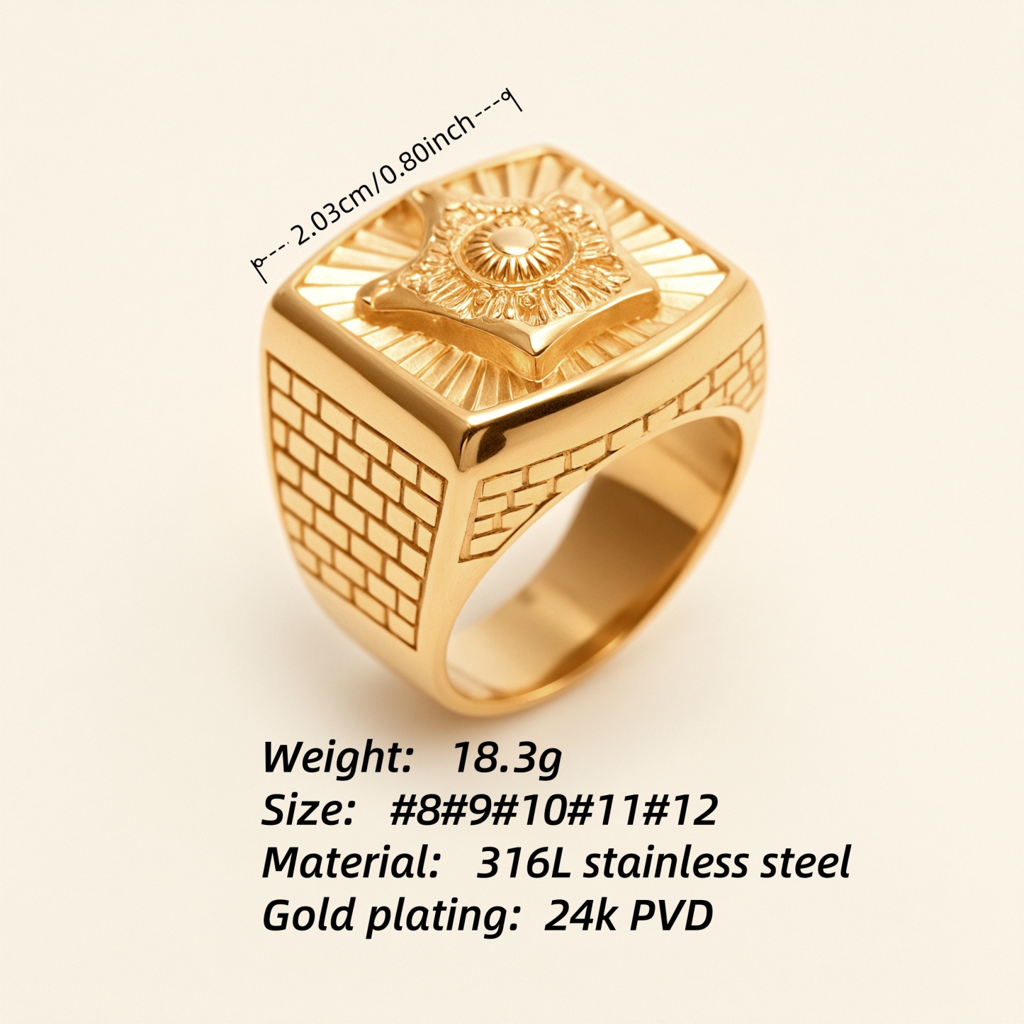 Vintage Engraved Gold - Tone Ring, Trendy Men's Statement Jewelry |G003771-JinBaoJewerly