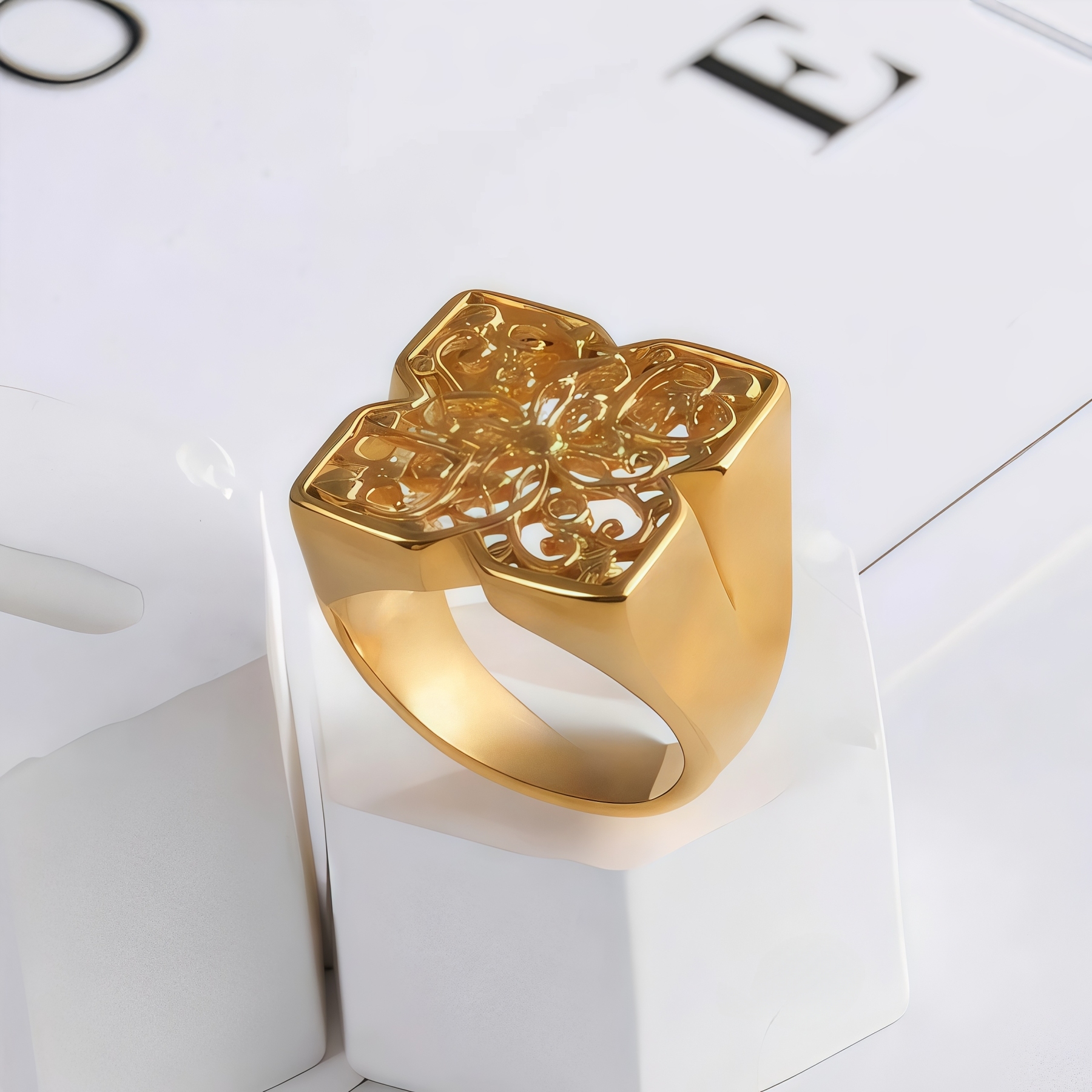 Women's Luxury Gold Wide Floral Ring | G003992-JinBaoJewerly