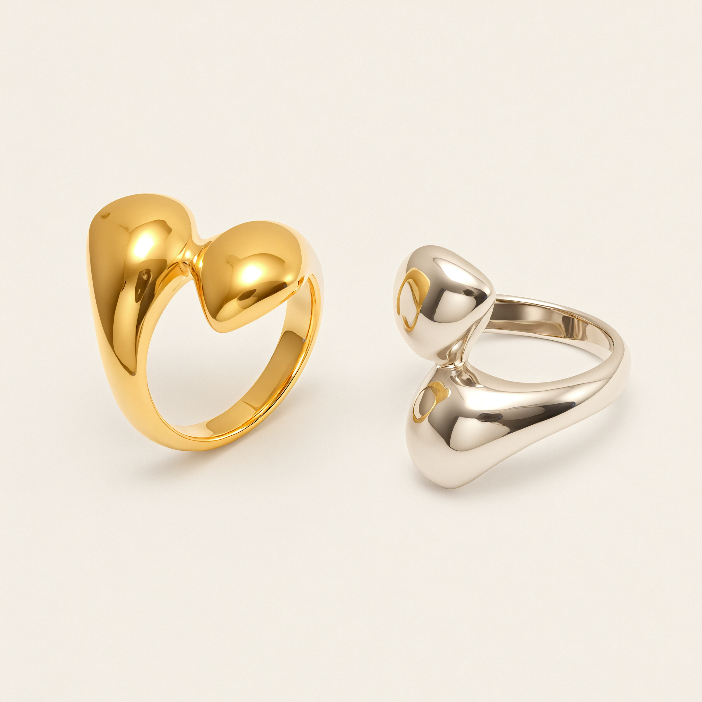 Creative Double - lobe Heart Stainless Steel Ring - Stylish and Personalized Jewelry | G004014-JinBaoJewerly