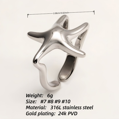 Metal Starfish Open Ring - Stylish Ocean - Inspired Jewelry | G004131-JinBaoJewerly