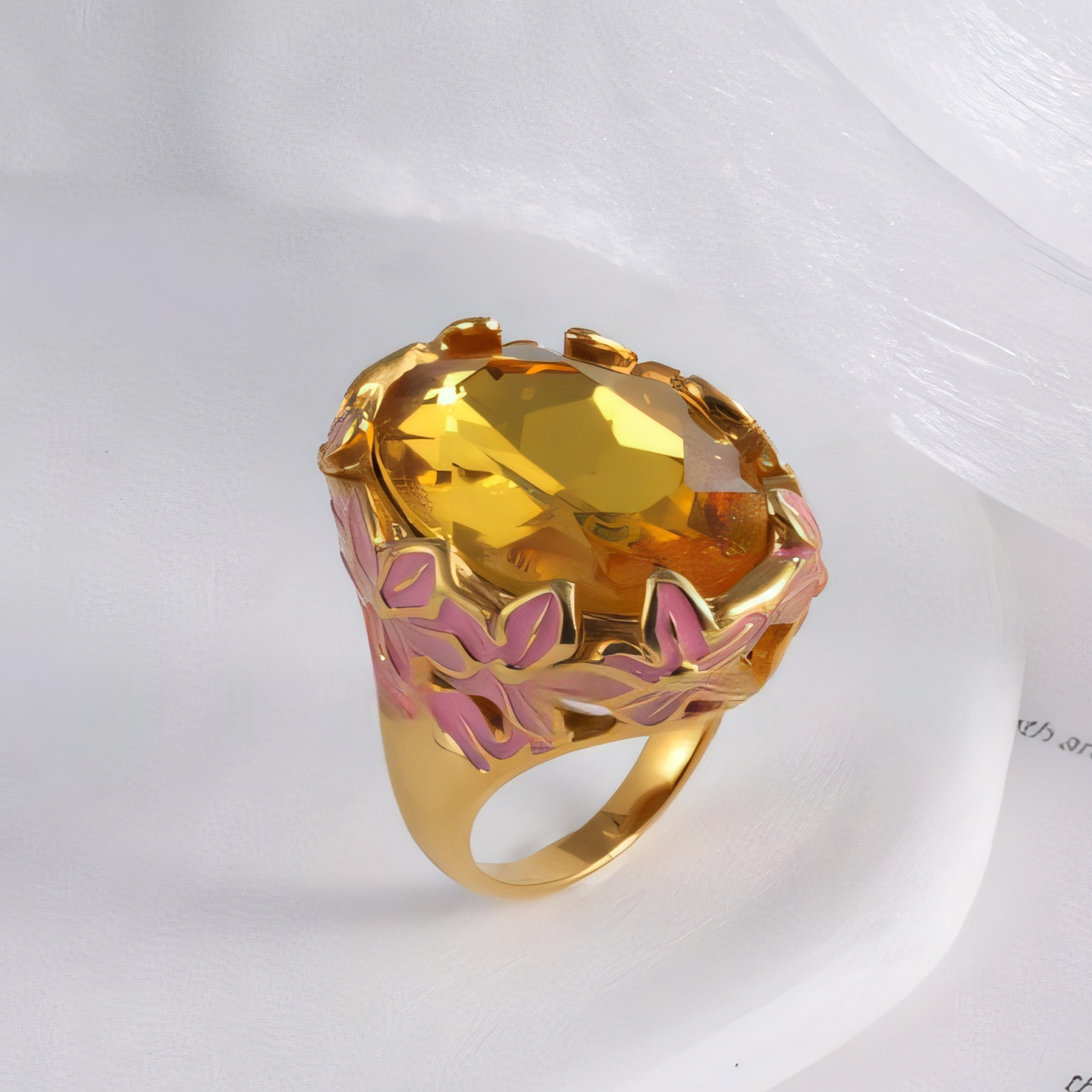 24K Gold Plated Stainless Steel Rings with Artificial Gemstones & Pearls-JinBaoJewerly