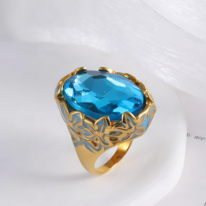 24K Gold Plated Stainless Steel Rings with Artificial Gemstones & Pearls-JinBaoJewerly