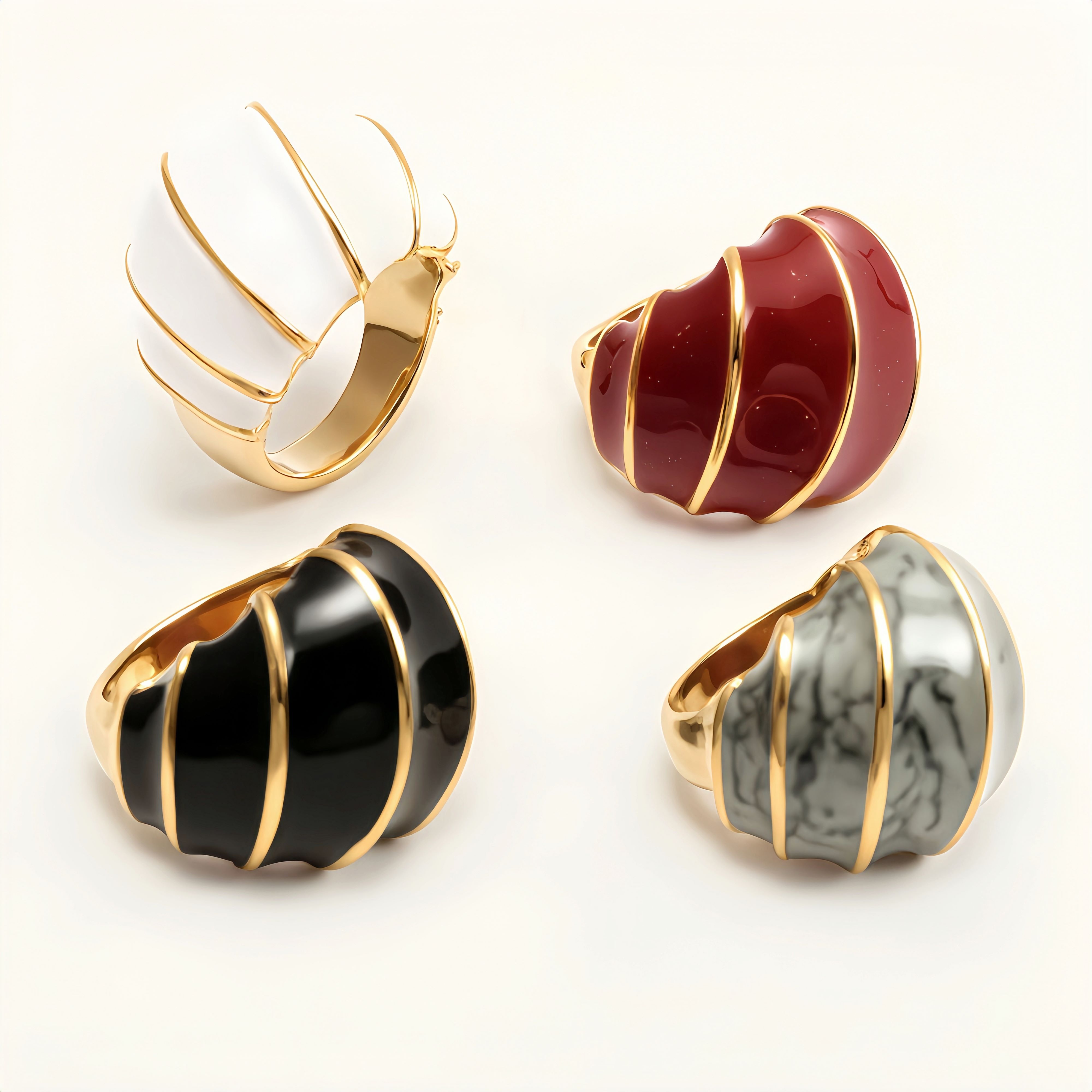 Shell - Shaped Enamel Ring, Fashionable & Versatile Band  | G004483-JinBaoJewerly
