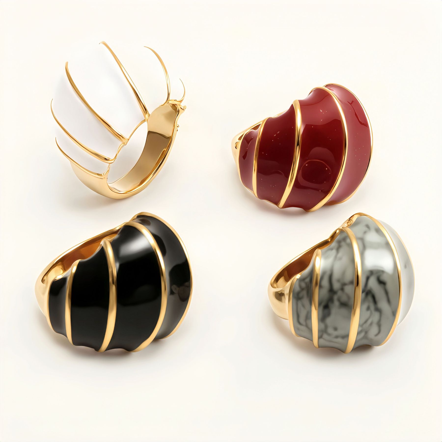Shell - Shaped Enamel Ring, Fashionable & Versatile Band  | G004483-JinBaoJewerly