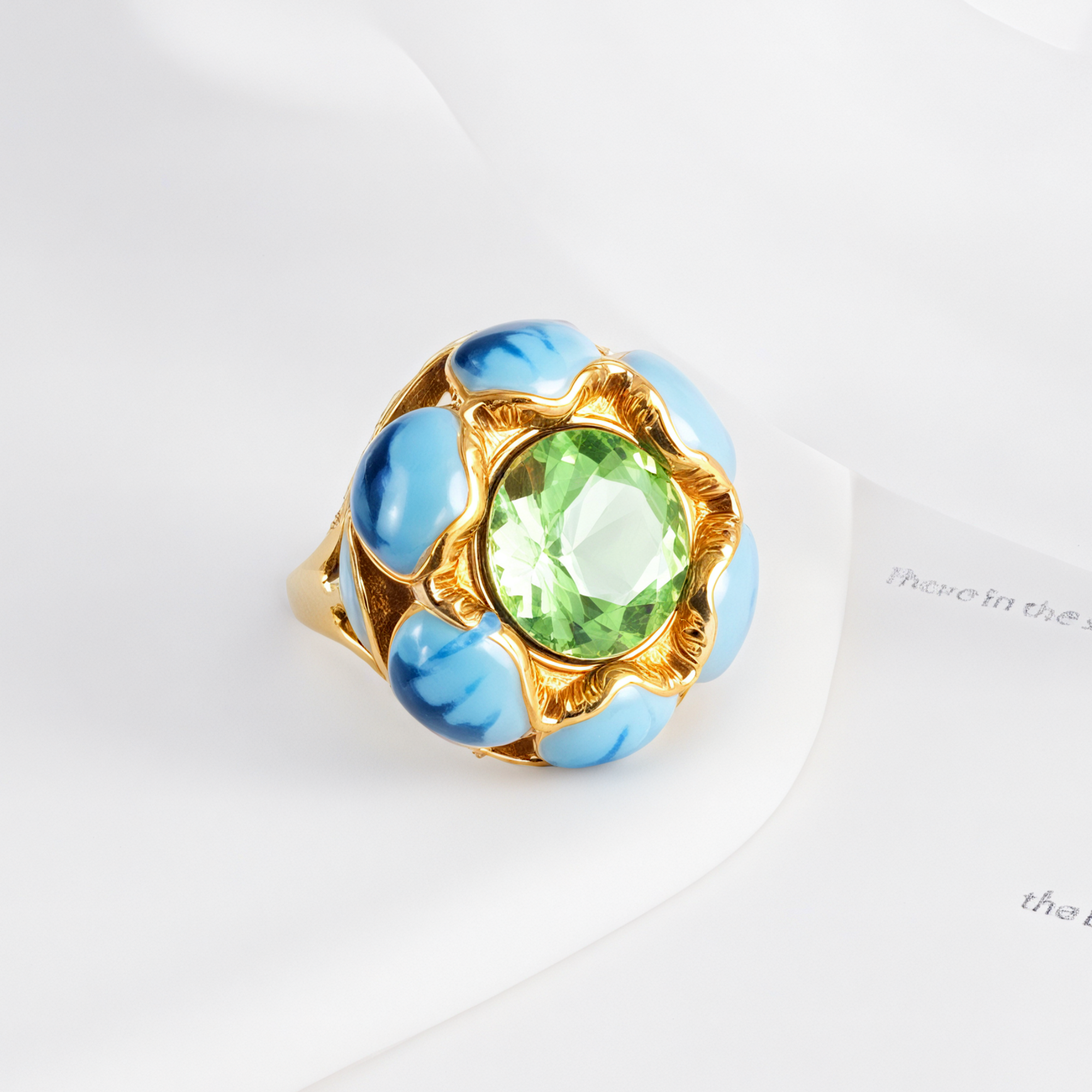 Colorful Gemstone Flower Design Stainless Steel Ring Retro Chic Women Ring | G004497-JinBaoJewerly