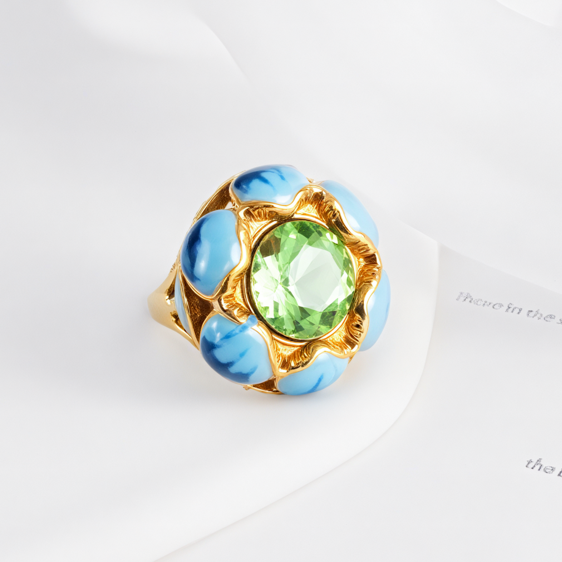 Colorful Gemstone Flower Design Stainless Steel Ring Retro Chic Women Ring | G004497-JinBaoJewerly