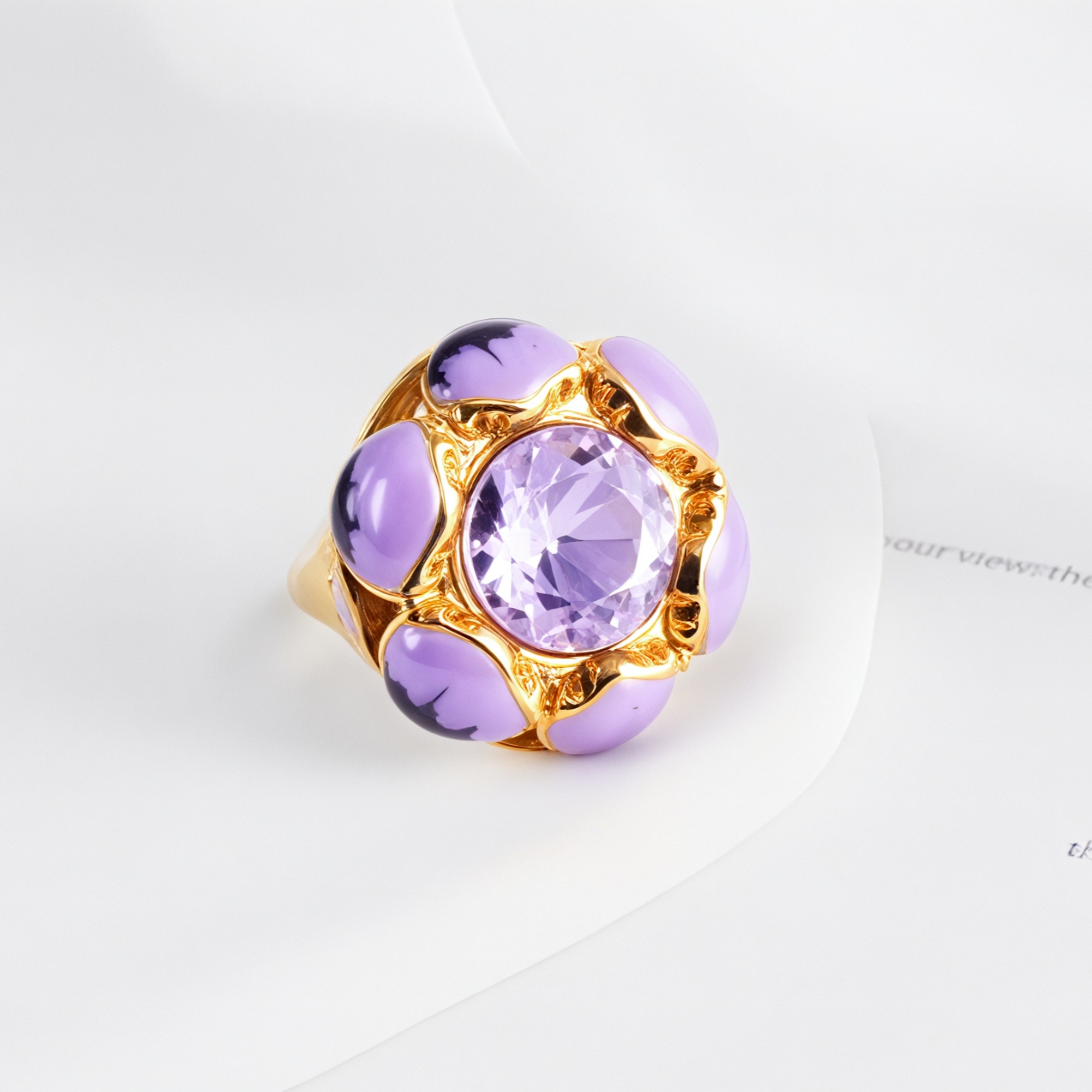 Colorful Gemstone Flower Design Stainless Steel Ring Retro Chic Women Ring | G004497-JinBaoJewerly