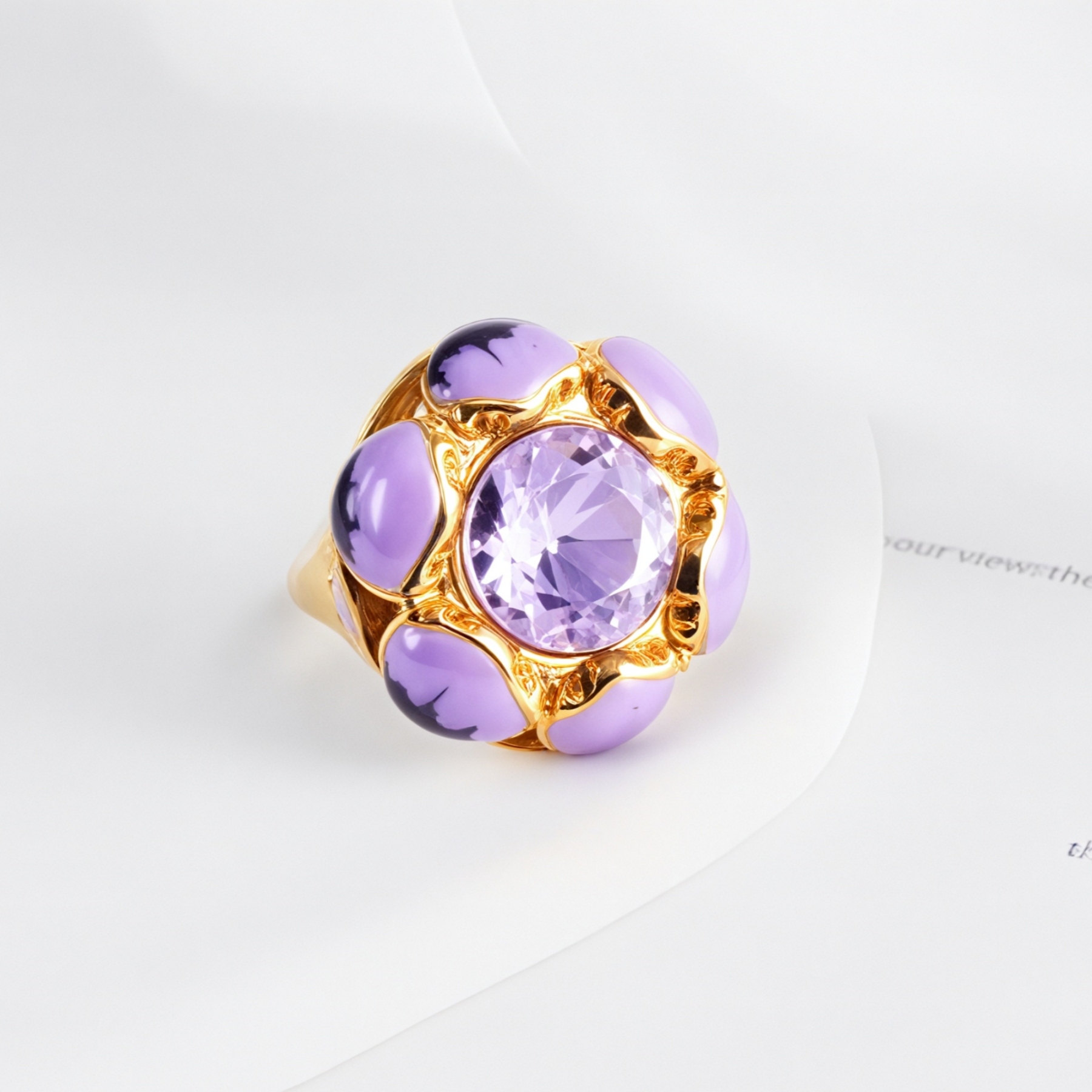 Colorful Gemstone Flower Design Stainless Steel Ring Retro Chic Women Ring | G004497-JinBaoJewerly