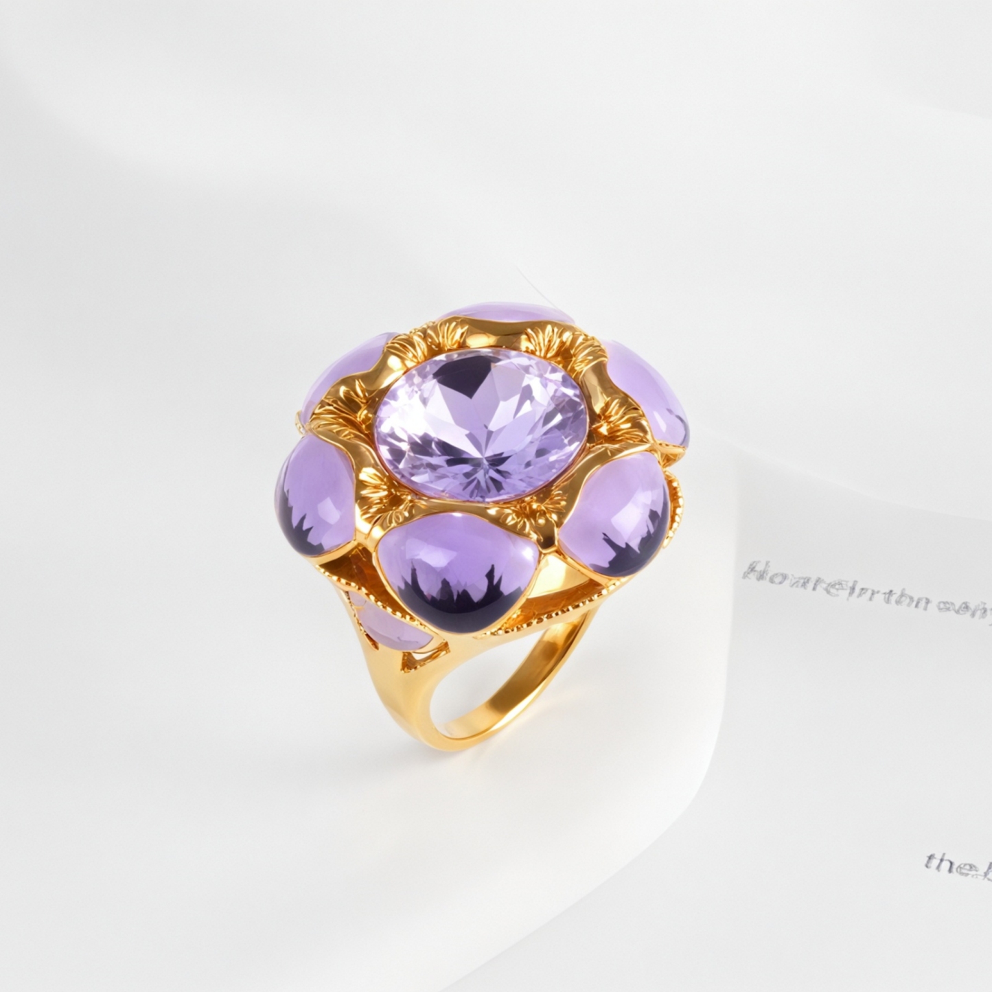 Colorful Gemstone Flower Design Stainless Steel Ring Retro Chic Women Ring | G004497-JinBaoJewerly