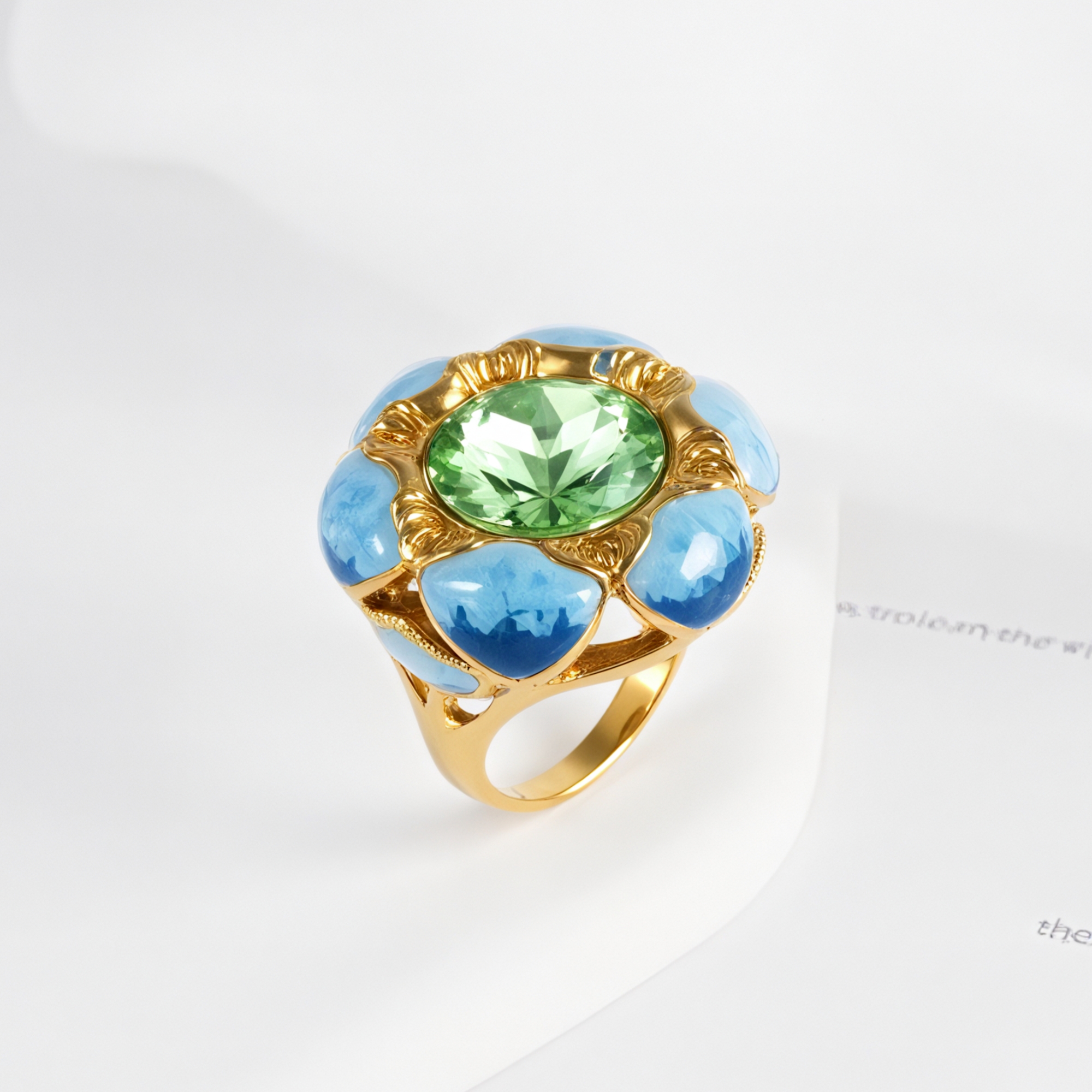 Colorful Gemstone Flower Design Stainless Steel Ring Retro Chic Women Ring | G004497-JinBaoJewerly