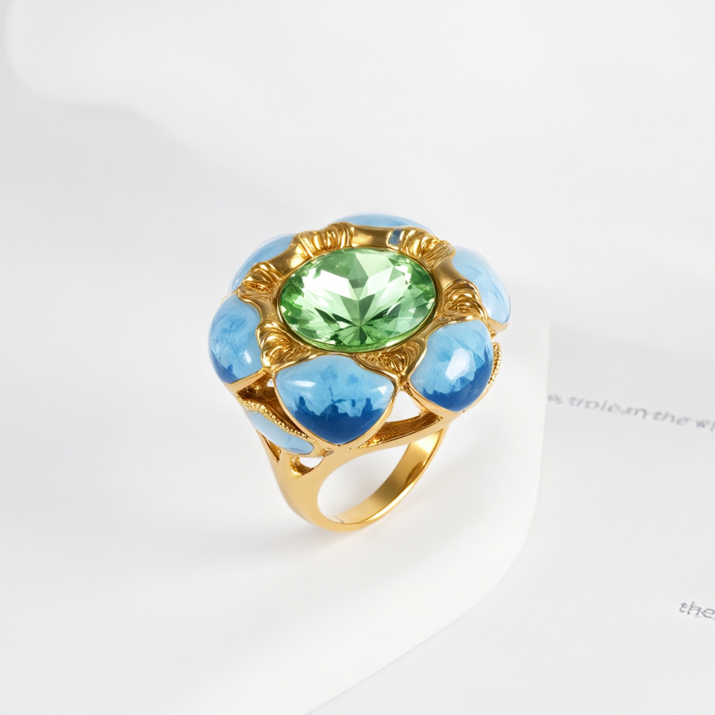 Colorful Gemstone Flower Design Stainless Steel Ring Retro Chic Women Ring | G004497-JinBaoJewerly