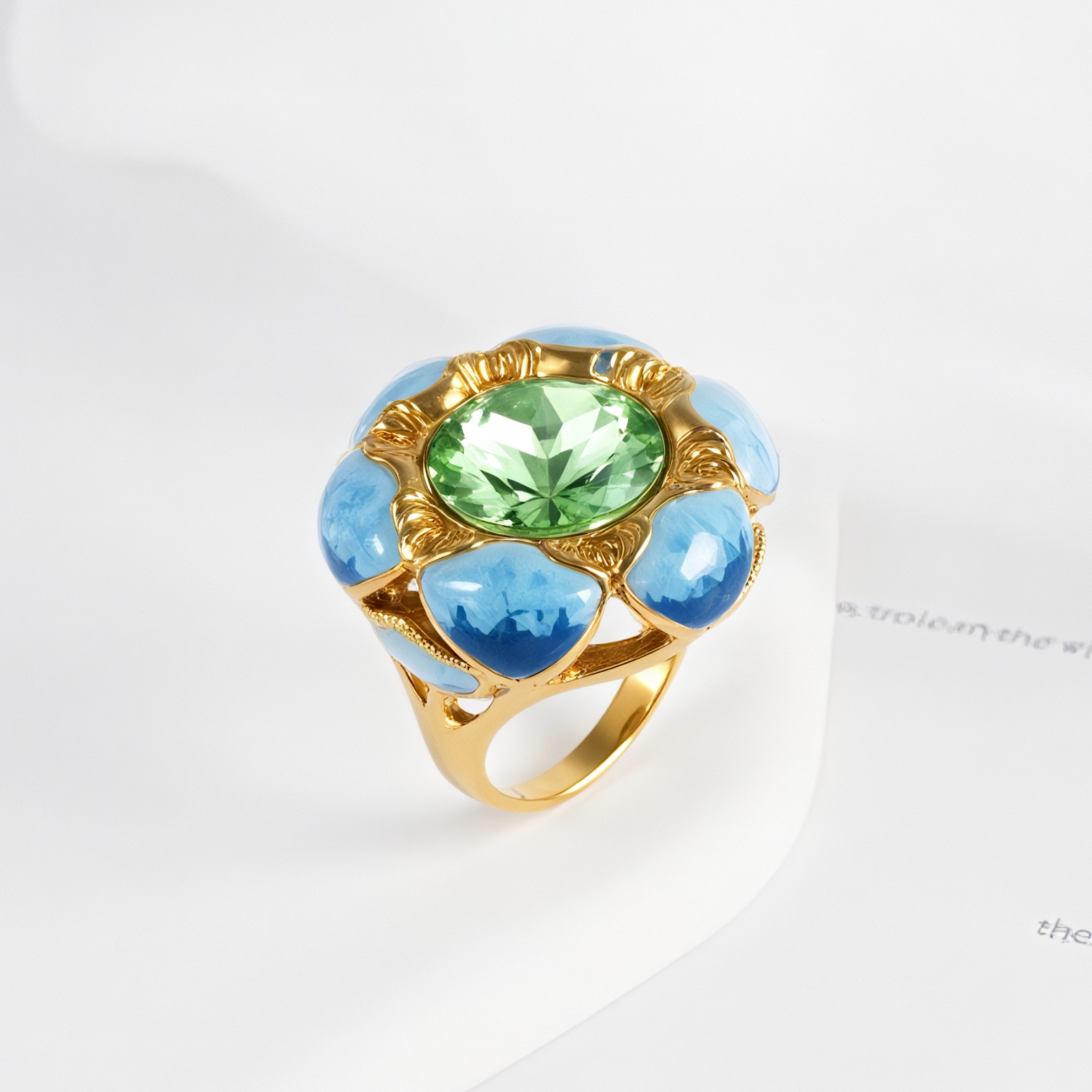 Colorful Gemstone Flower Design Stainless Steel Ring Retro Chic Women Ring | G004497-JinBaoJewerly