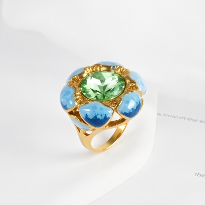 Colorful Gemstone Flower Design Stainless Steel Ring Retro Chic Women Ring | G004497-JinBaoJewerly